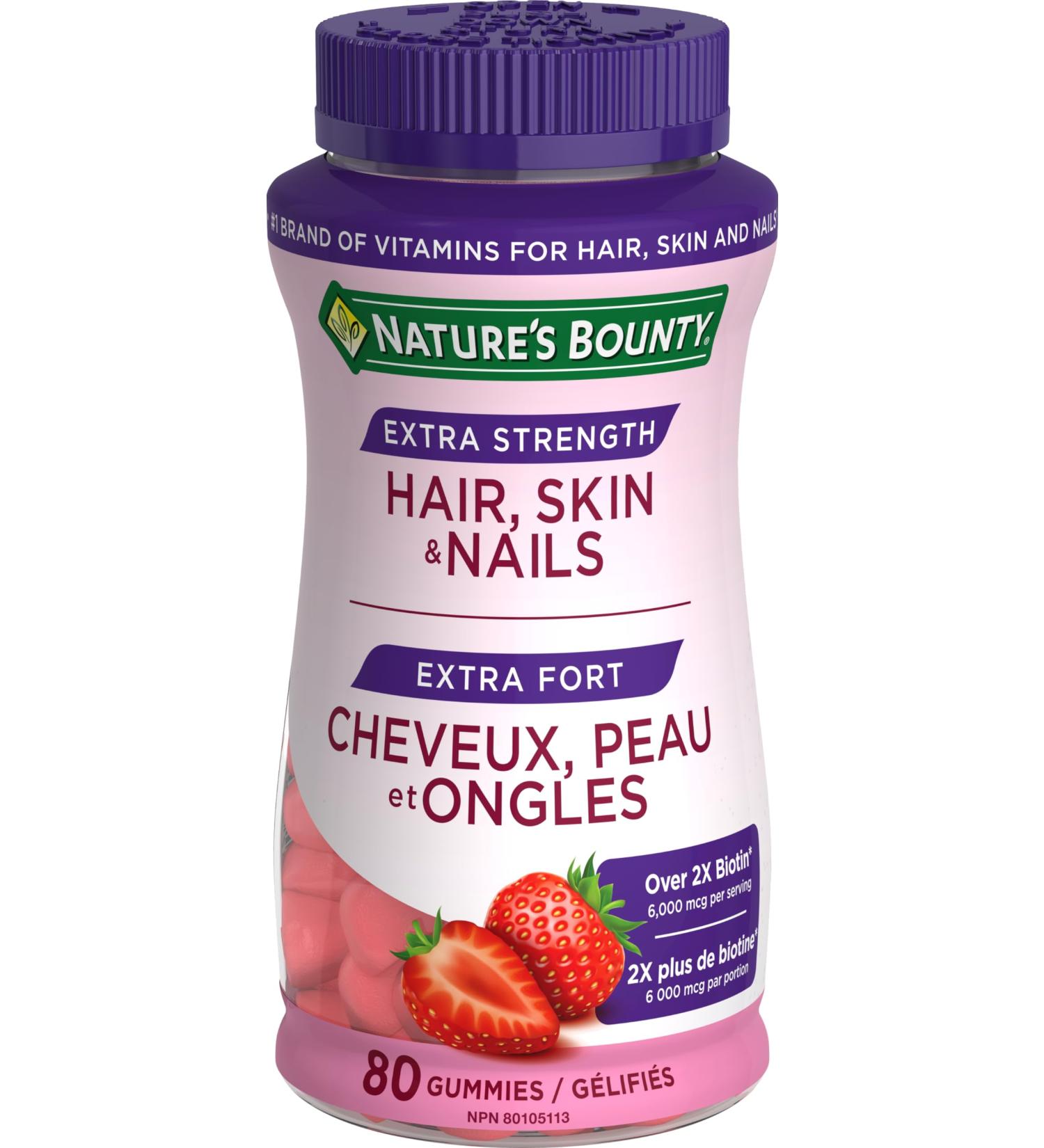 Nature's Bounty Extra Strength Hair Skin & Nails 80 Gummies Strawberry cream flavour HSN Extra Strength - Buy Online on GoSupps.com