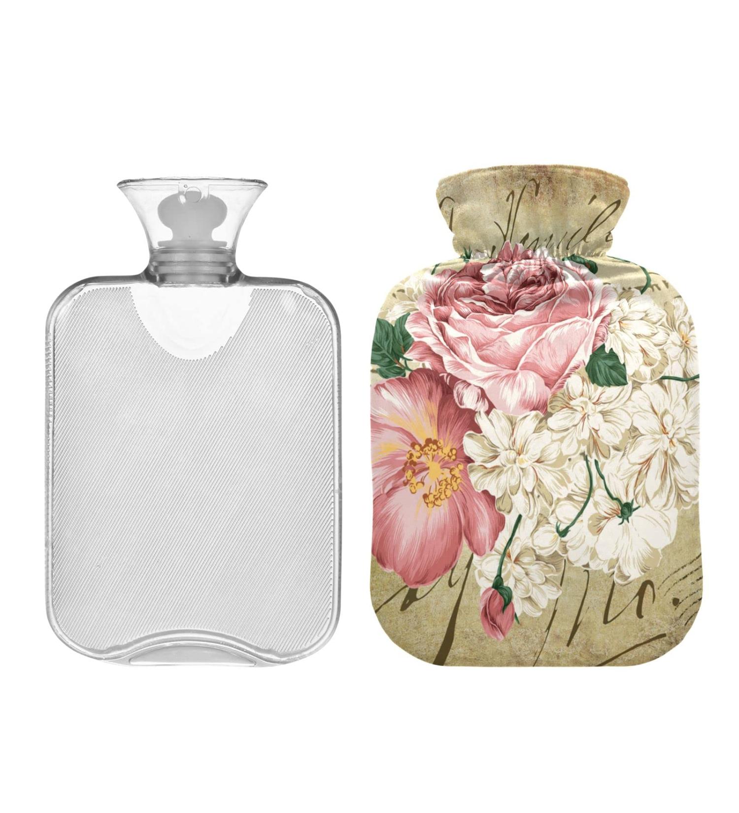 Hot Water Bottle 2L with Vintage Rose Cover | Floral Pain Relief Bag for Winter Warmth - Buy Online on GoSupps.com