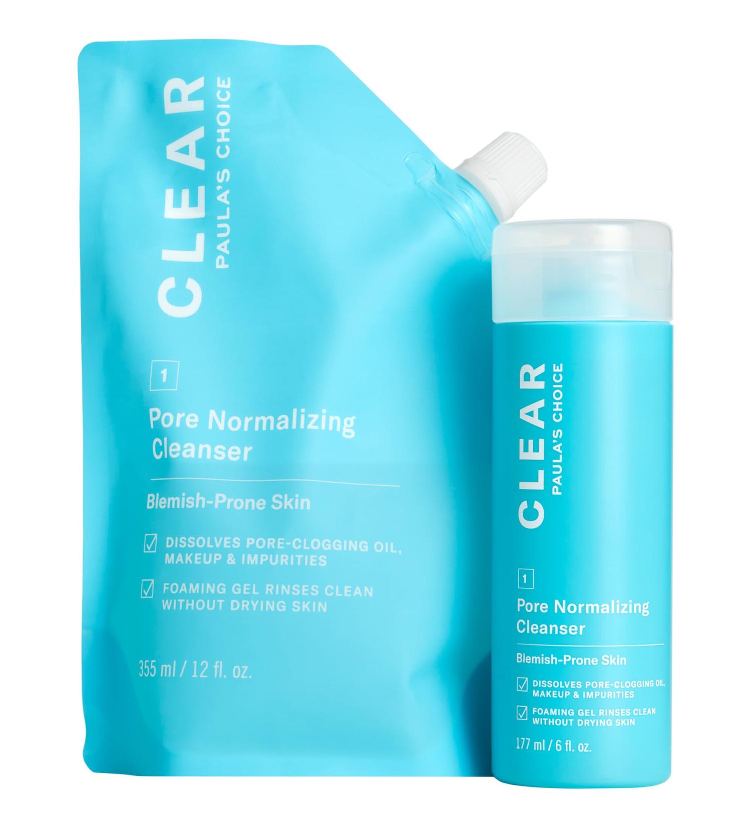 Paula's Choice CLEAR Pore Normalizing Cleanser - Salicylic Acid Acne Face Wash for Large Pores & Blackheads - 18 Fl Oz Kit with Refill Pouch - International Shipping Available - Buy Online on GoSupps.com