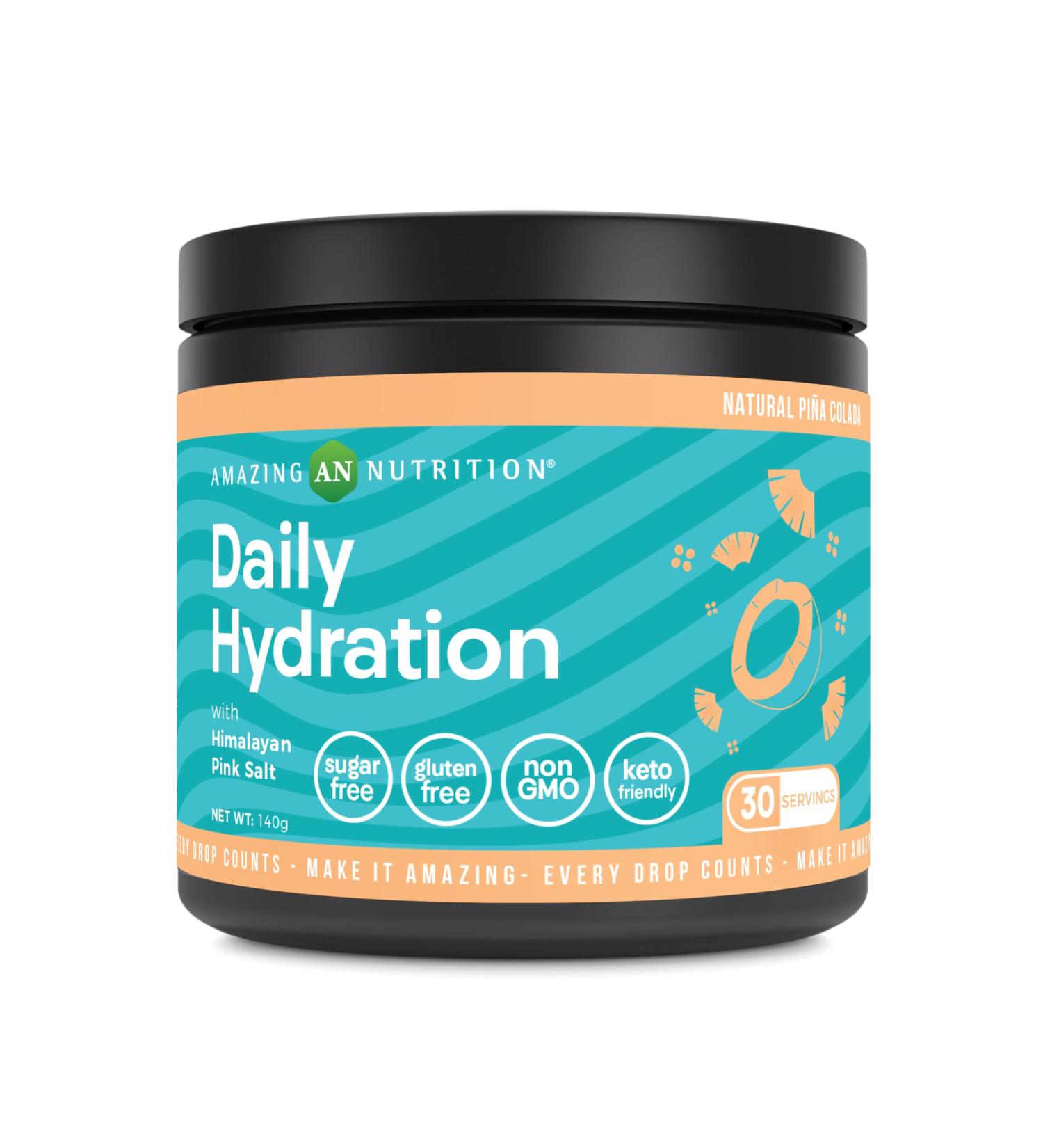 Amazing Nutrition Daily Hydration Electrolyte Powder 30 Servings | Packed with Essential Minerals | Sugar-Free | Keto Friendly | Non-GMO | Gluten-Free (Natural Pina Colada) 30 Servings | Natural Pina Colada