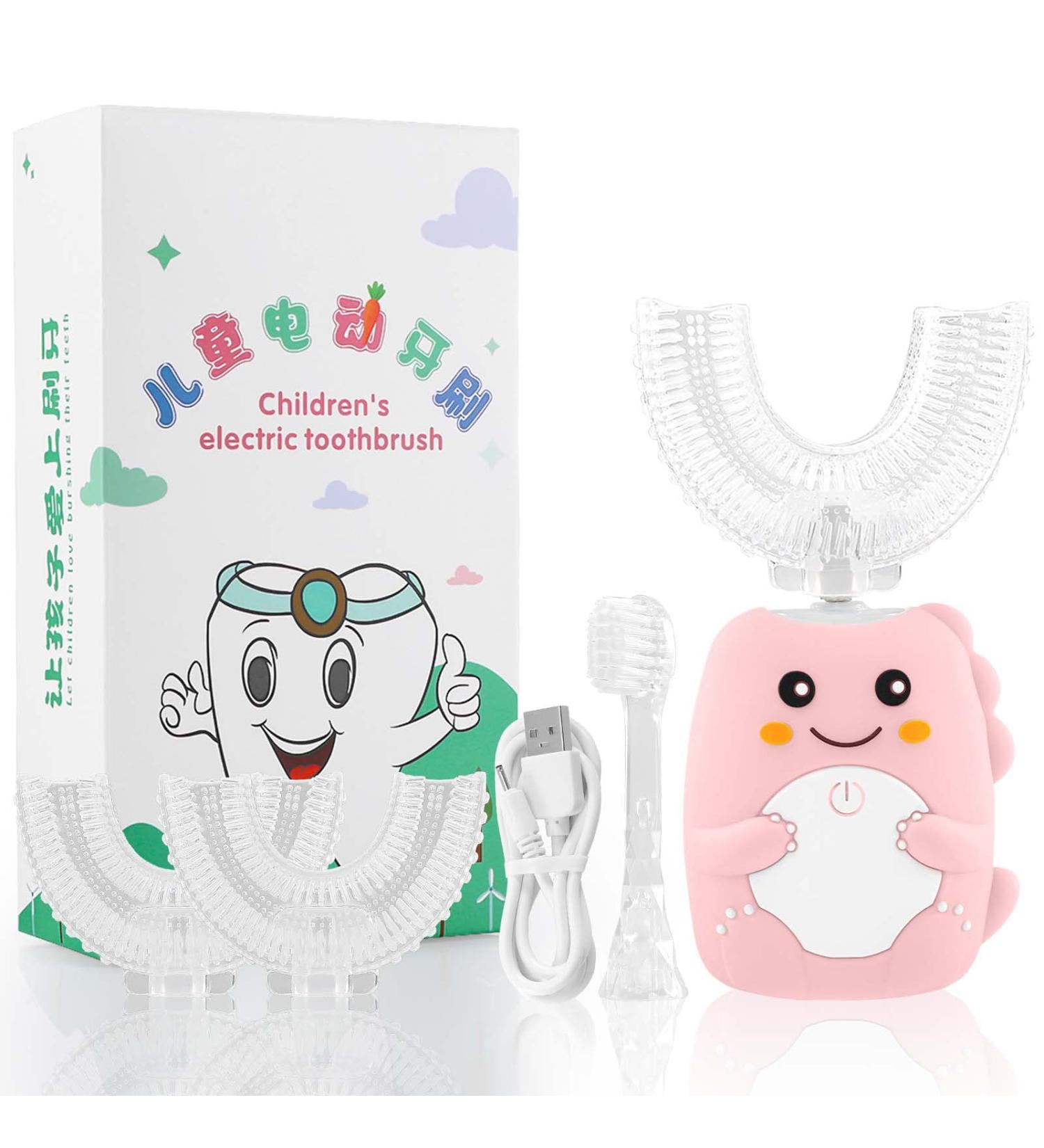 Kids Electric U-Shaped Ultrasonic Toothbrush | Rechargeable, Smart Timer, 3 Brush Heads, 3 Modes, IPX7 Water Resistant | Ages 7-12 | Pink - Buy Online on GoSupps.com