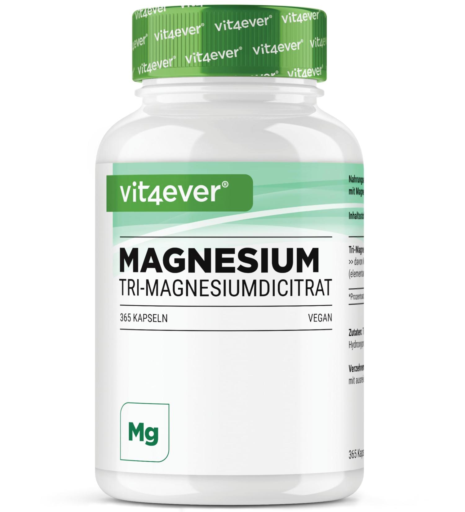 Magnesium Citrate - 365 capsules - 2250mg including 360 mg of Elemental Magnesium Per Daily Serving - 100% Tri-Magnesium Dicitrate without additives - Laboratory tested - High dosed - Vegan - Buy Online on GoSupps.com