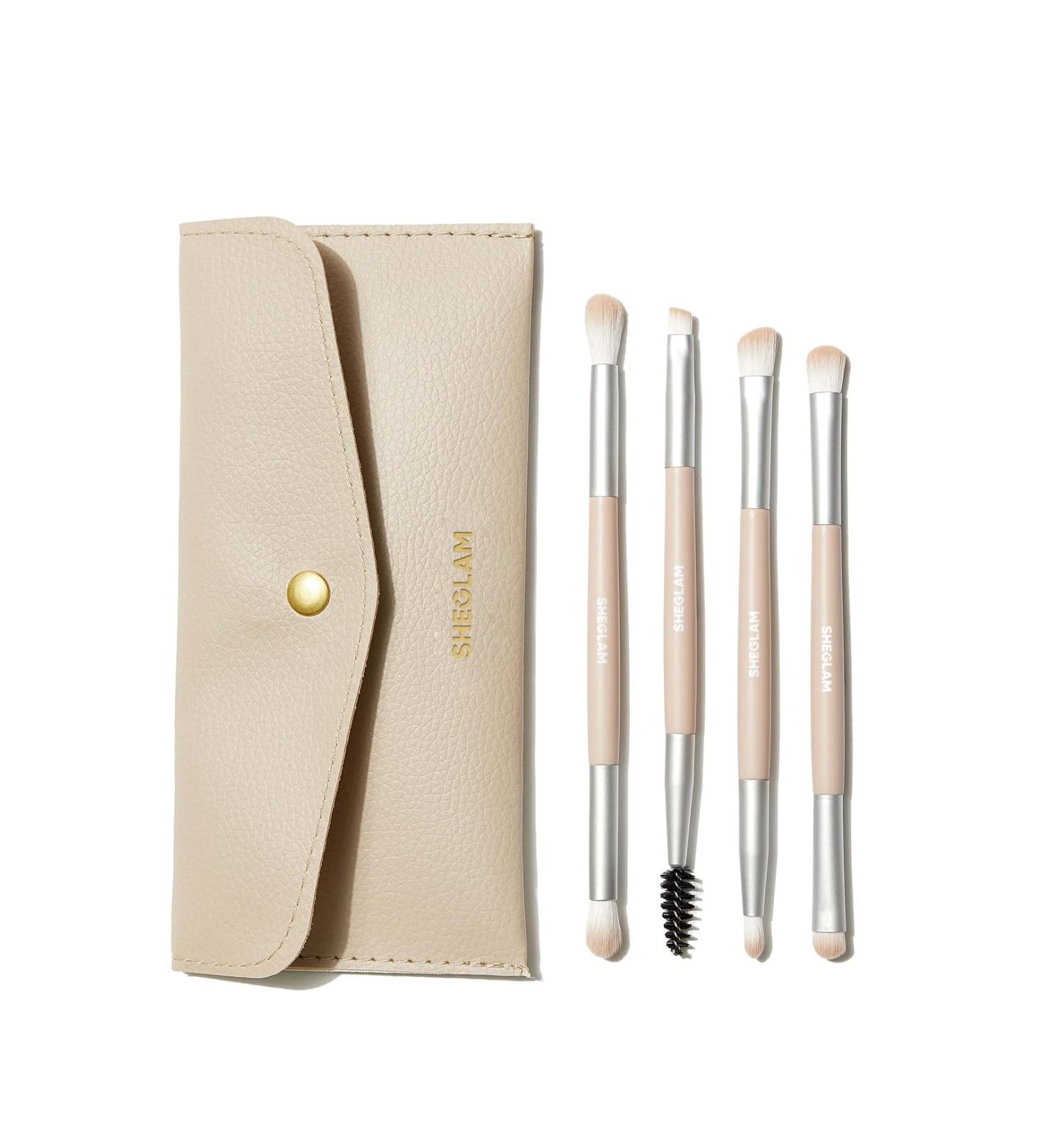 SHEGLAM Glam 101 Eye Essentials Brush Set - 4 Portable Synthetic Eyeshadow Brushes & Makeup Organizer for Travel - Buy Online on GoSupps.com