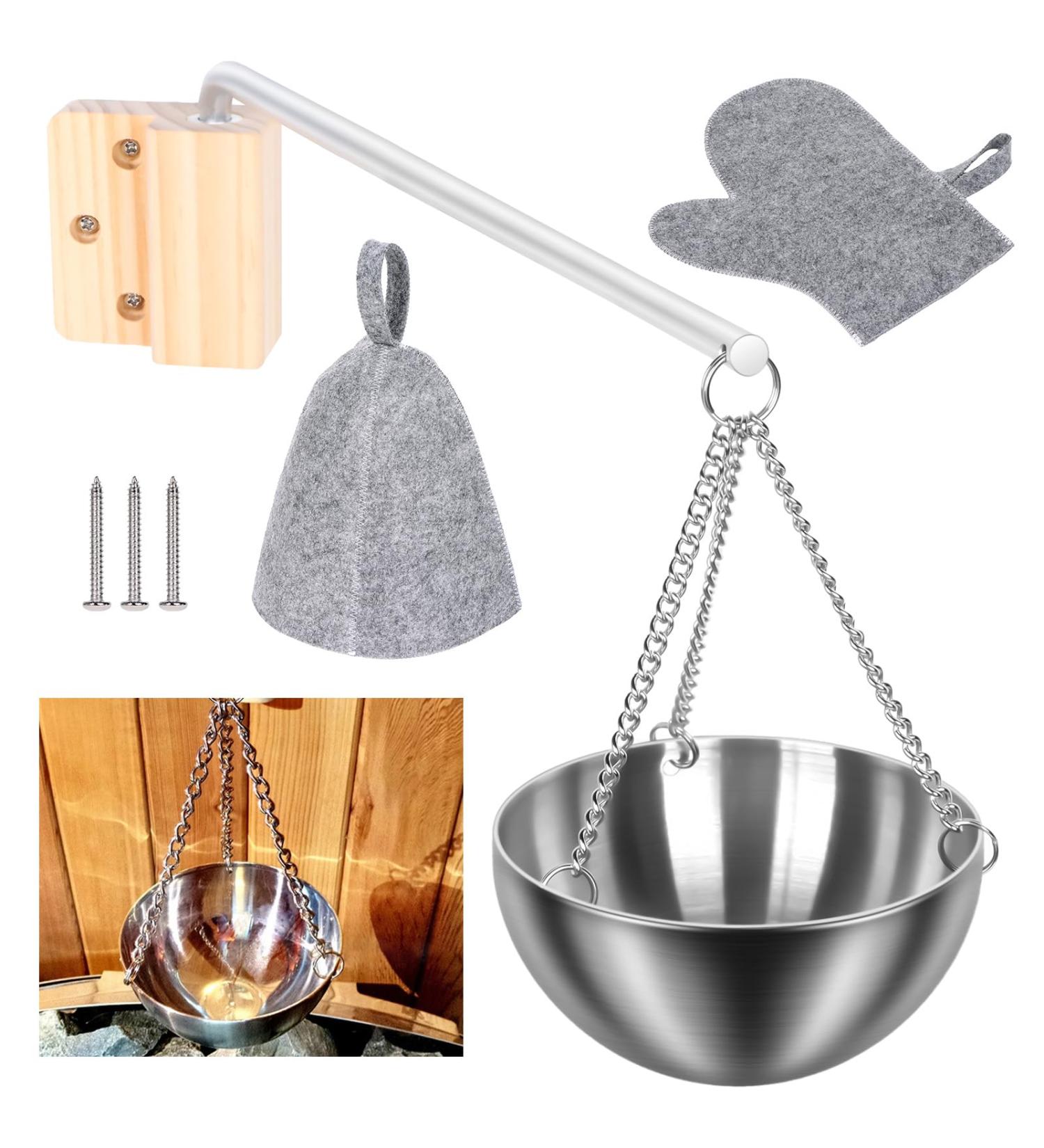 3-Piece Aroma Bowl Sauna Set | Felt Sauna Hut & Cap | 350ml Stainless Steel Bowl | Essential Sauna Accessories for Spa & Relaxation - Buy Online on GoSupps.com