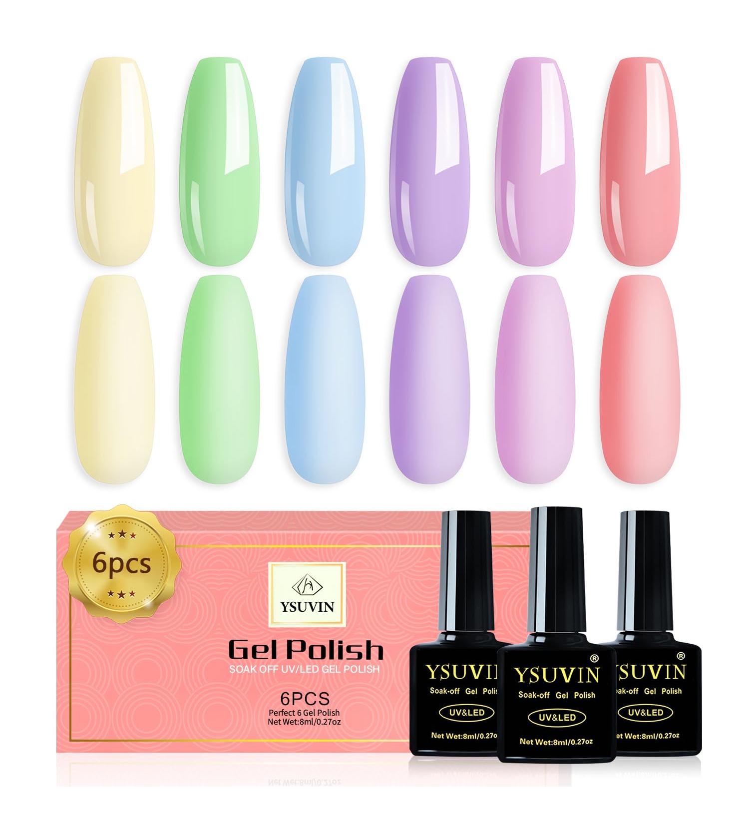 Yueshop 6 Colors Pastel Gel Nail Polish Kit - Soak Off UV Gel Nail Lamp Varnish Manicure Set - Blue, Pink, Green, Purple, Light Yellow - Women's Valentines Beauty Gift - Buy Online on GoSupps.com