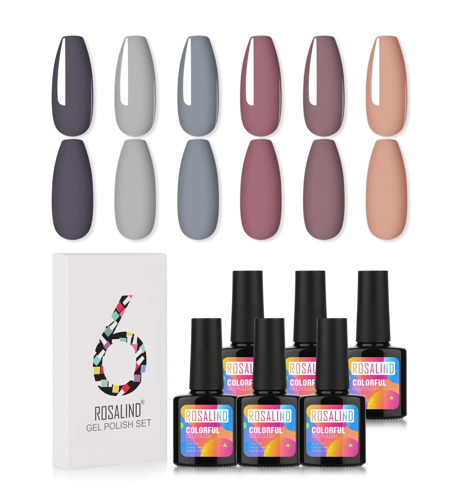 ROSALIND 6 Colors UV Gel Nail Polish Set - Candy Colors for Summer | Soak Off UV LED Cured - 10ml Collection of Nude Pink Green & Blue - Buy Online on GoSupps.com