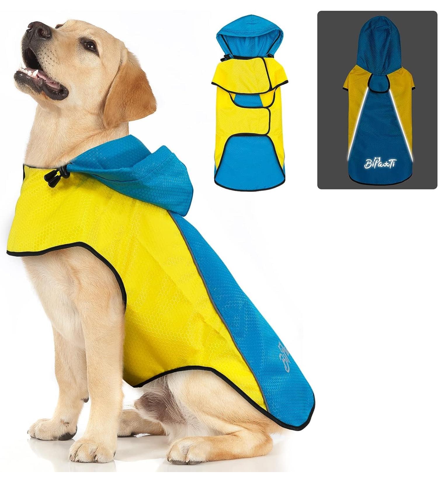 Buy Waterproof Rain Jacket for Dogs - Adjustable Reflective Coat for Medium Large & Small Pets - Ultra-Light Yellow & Blue XL - Buy Online on GoSupps.com