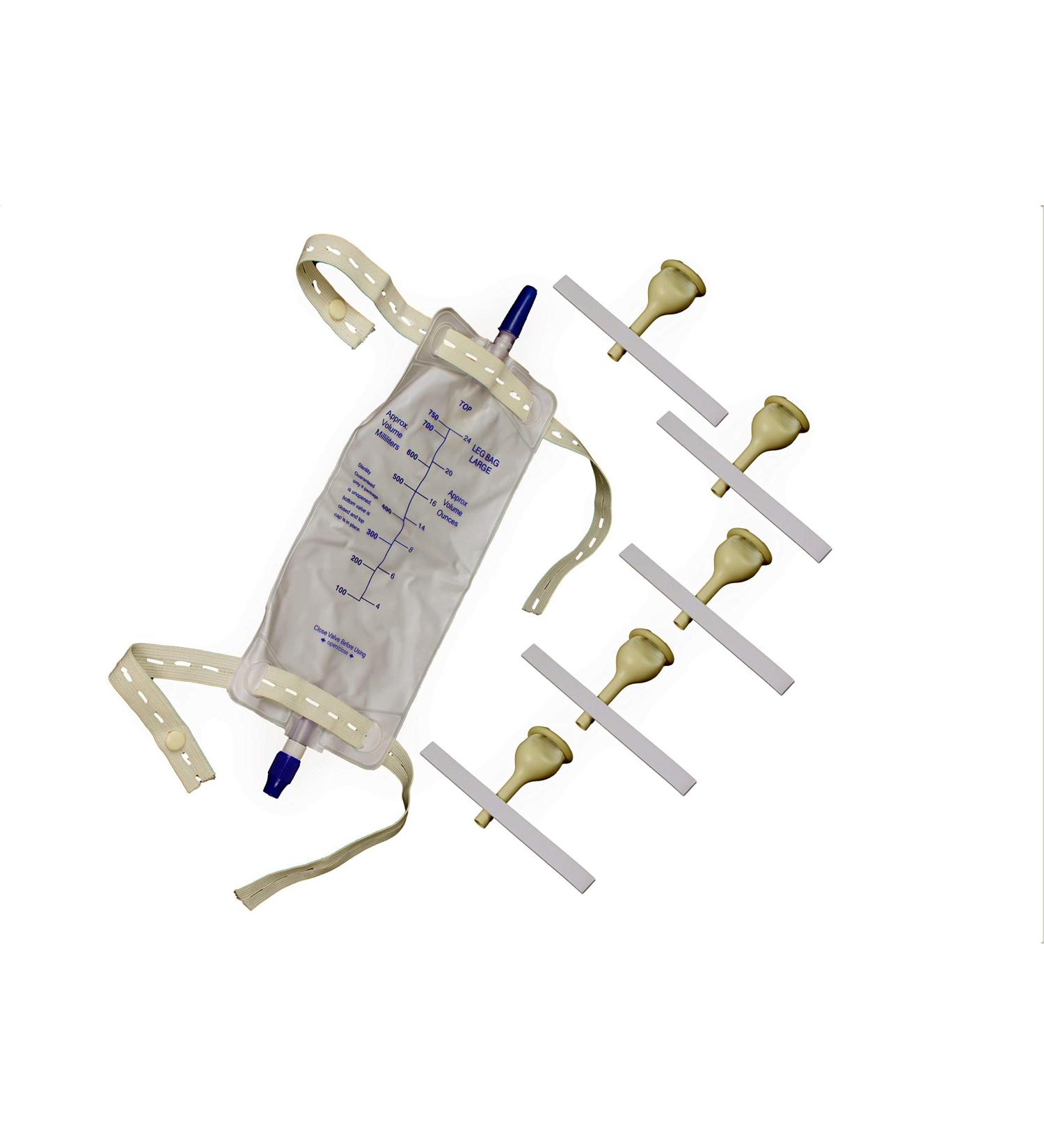 Urinary 5-Day Kit: 5 Self-Seal Condom Catheters + 1 Leg Bag + Straps (Small 20mm) - 750ml - Buy Online on GoSupps.com