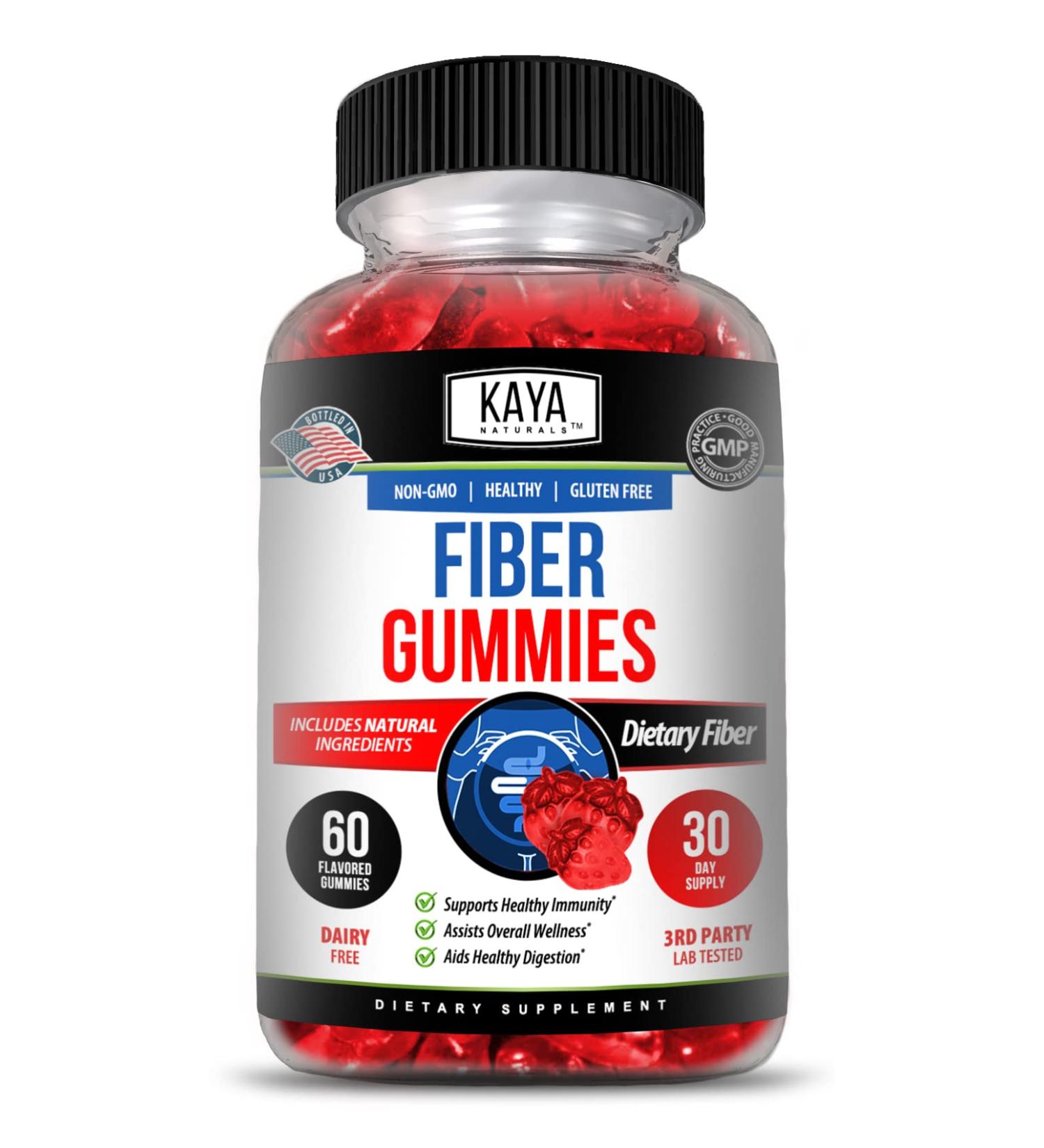Kaya Naturals Fiber Gummies (60 Count) for Men and Women | High Fiber Supplement for Digestive & Gut Health | Immunity Boost | Dietary Fiber Gummies - Buy Online on GoSupps.com