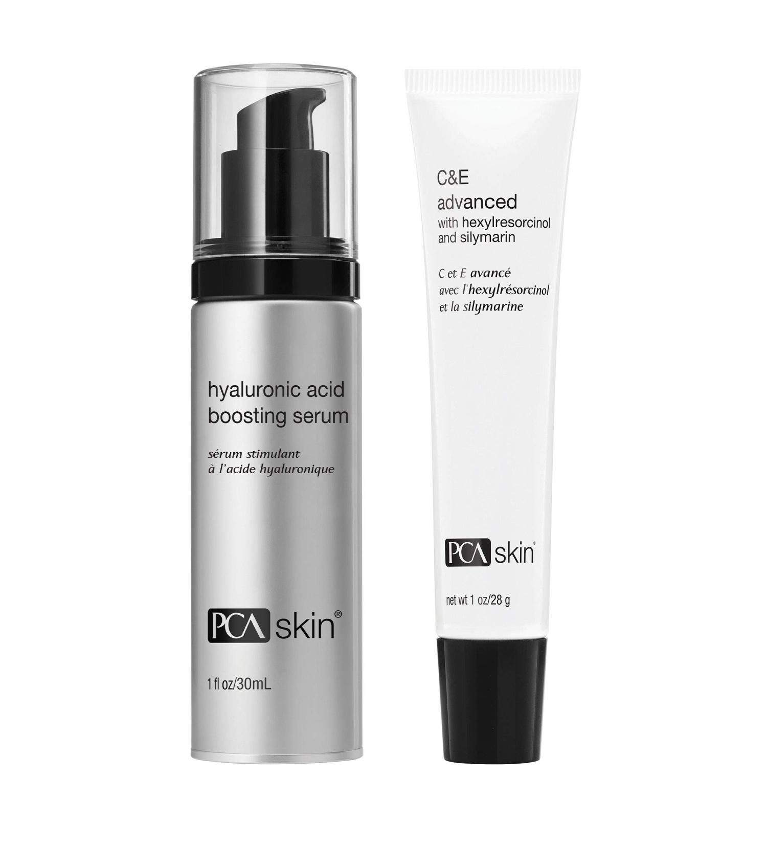 PCA SKIN C&E Advanced - Antioxidant Corrective Face Serum with Vitamins C&E for Anti-Aging / Dark Spots (1 oz) C&E Advanced Serum (1 Ounce) + Hyaluronic Acid Boosting Serum (1 Ounce) - Buy Online on GoSupps.com