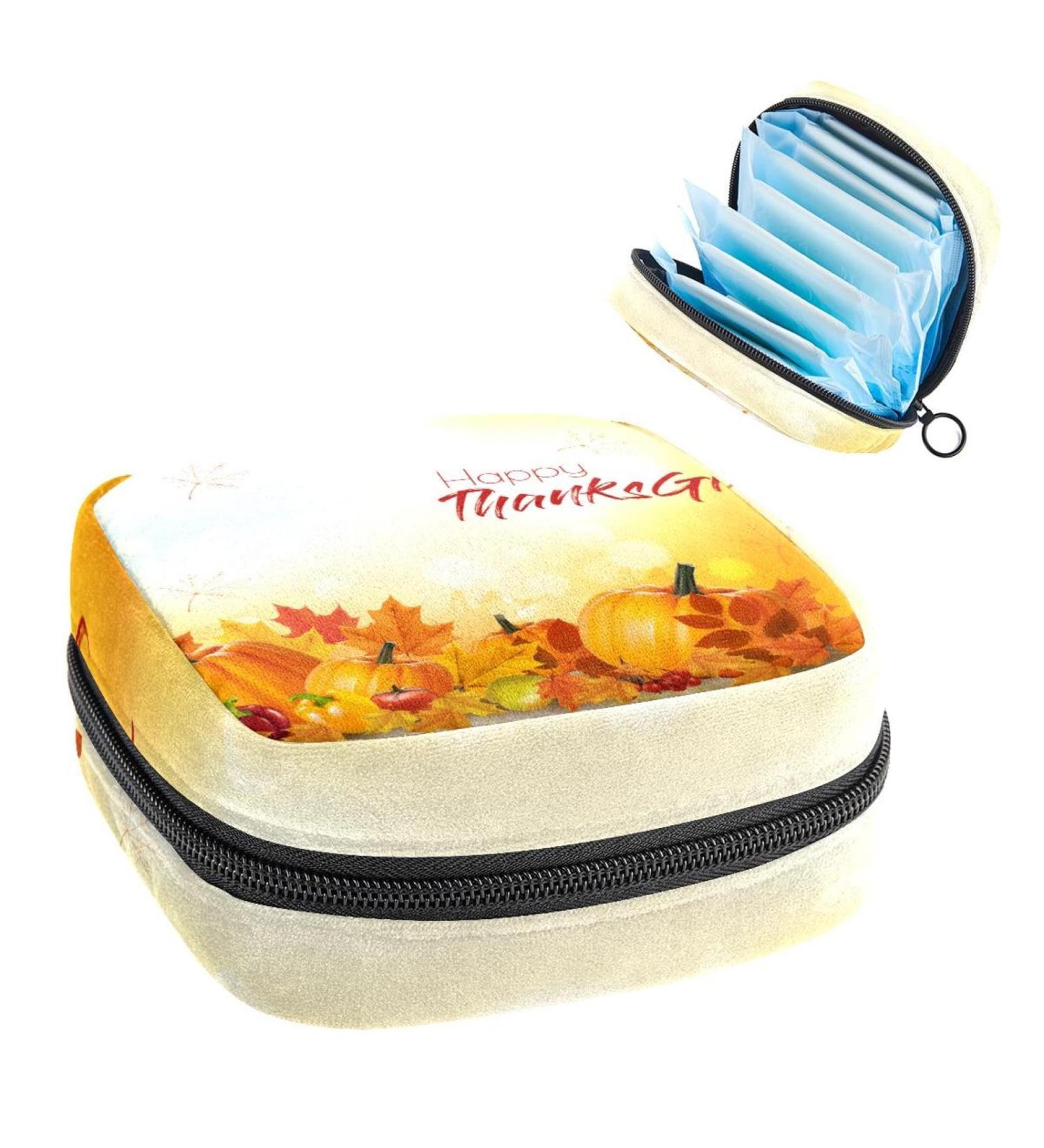 Autumn Leaves & Pumpkin Color Period Bag | Sanitary Napkin Storage & Travel Makeup Pouch - Buy Online on GoSupps.com