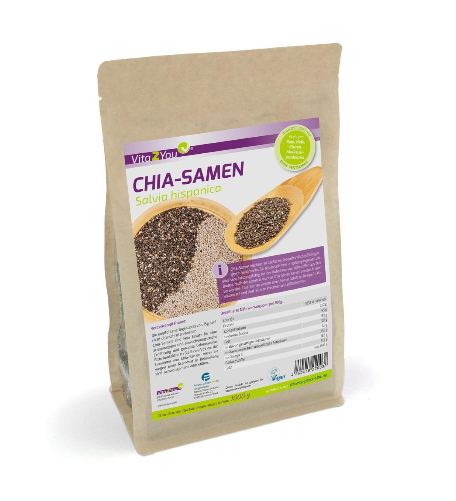 Vita2You Chia Seeds - 1kg zip bag - 1 pack (1000g) - Salvia Hispanica - Premium Quality