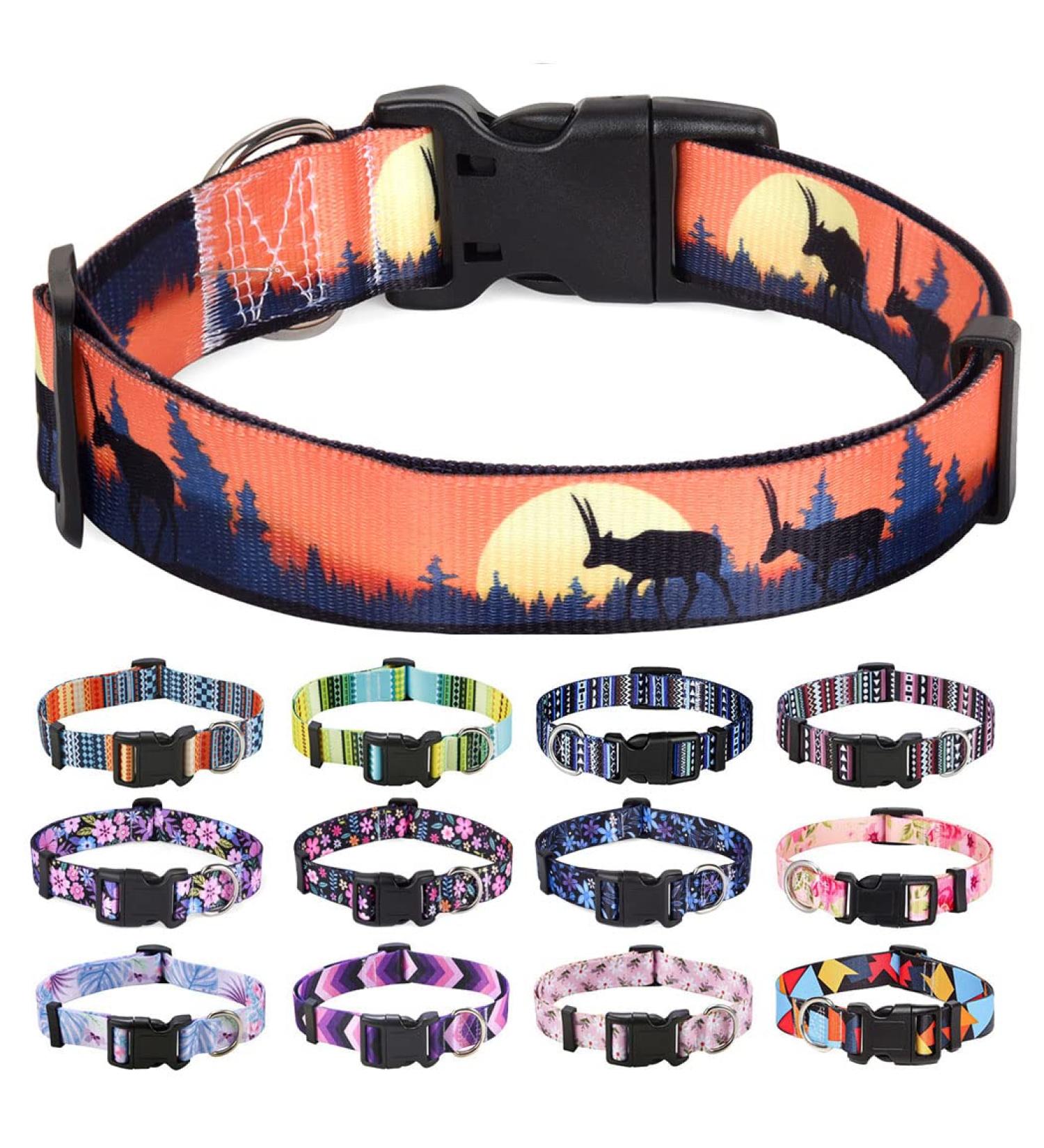 Mihqy Adjustable Soft Dog Collar - Bohemian Flowers & Geometric Design for Small Medium & Large Dogs (38-63 cm 2.5 cm Wide) - Buy Online on GoSupps.com