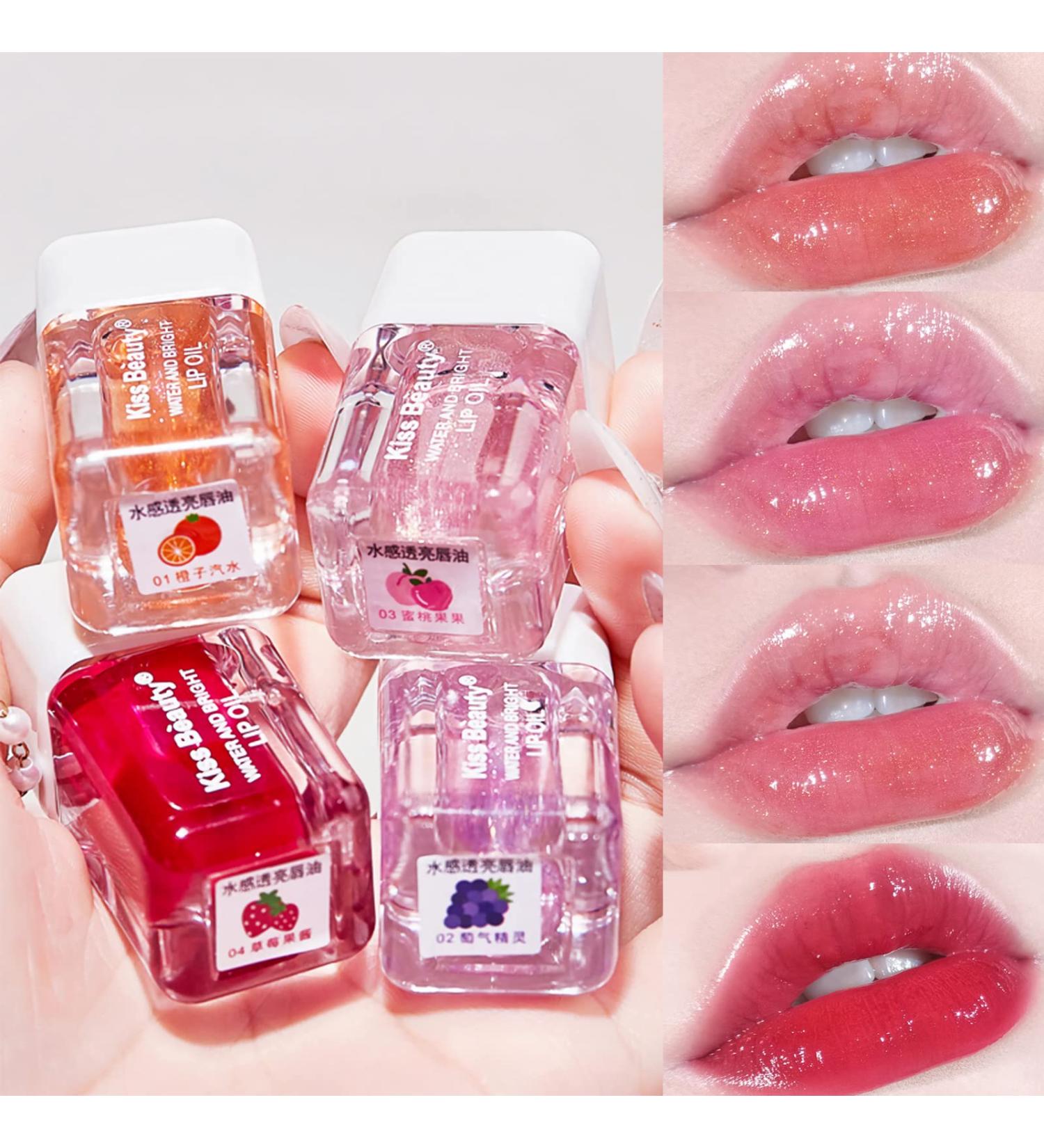 Fruit Pearlescent Plumping Lip Oil | Hydrating Lip Glow Tinted Balm | Long Lasting Nourishing Gloss | Non-Sticky Glitter Shine Primer Lip Tint - Mix - Buy Online on GoSupps.com