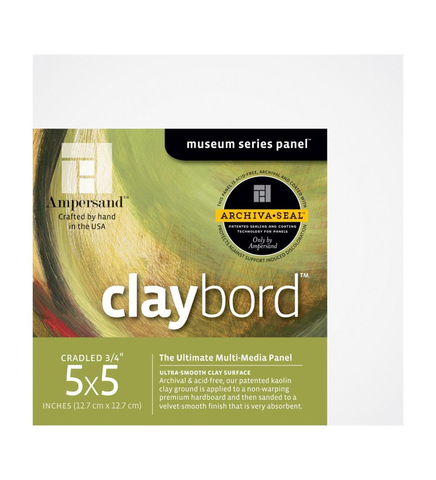 Ampersand Museum Series Claybord Panels for Paint and Ink, 3/4 Inch Depth Cradled, 5X5 Inch (CBSC055)