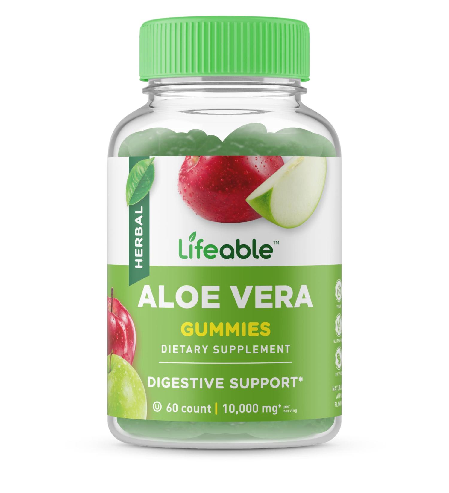 Lifeable Aloe Vera Supplement Gummies for Adults - 50mg - Natural Flavored, Gluten Free Vegan Formula - 60 Gummies - Buy Online on GoSupps.com