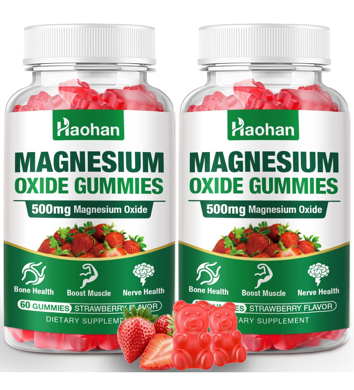 Magnesium Oxide Gummies 500mg - Strawberry Flavor Chewable Supplement for Adults & Kids with Nerve & Muscle Support - Vegan Non-GMO 120 Count - Buy Online on GoSupps.com