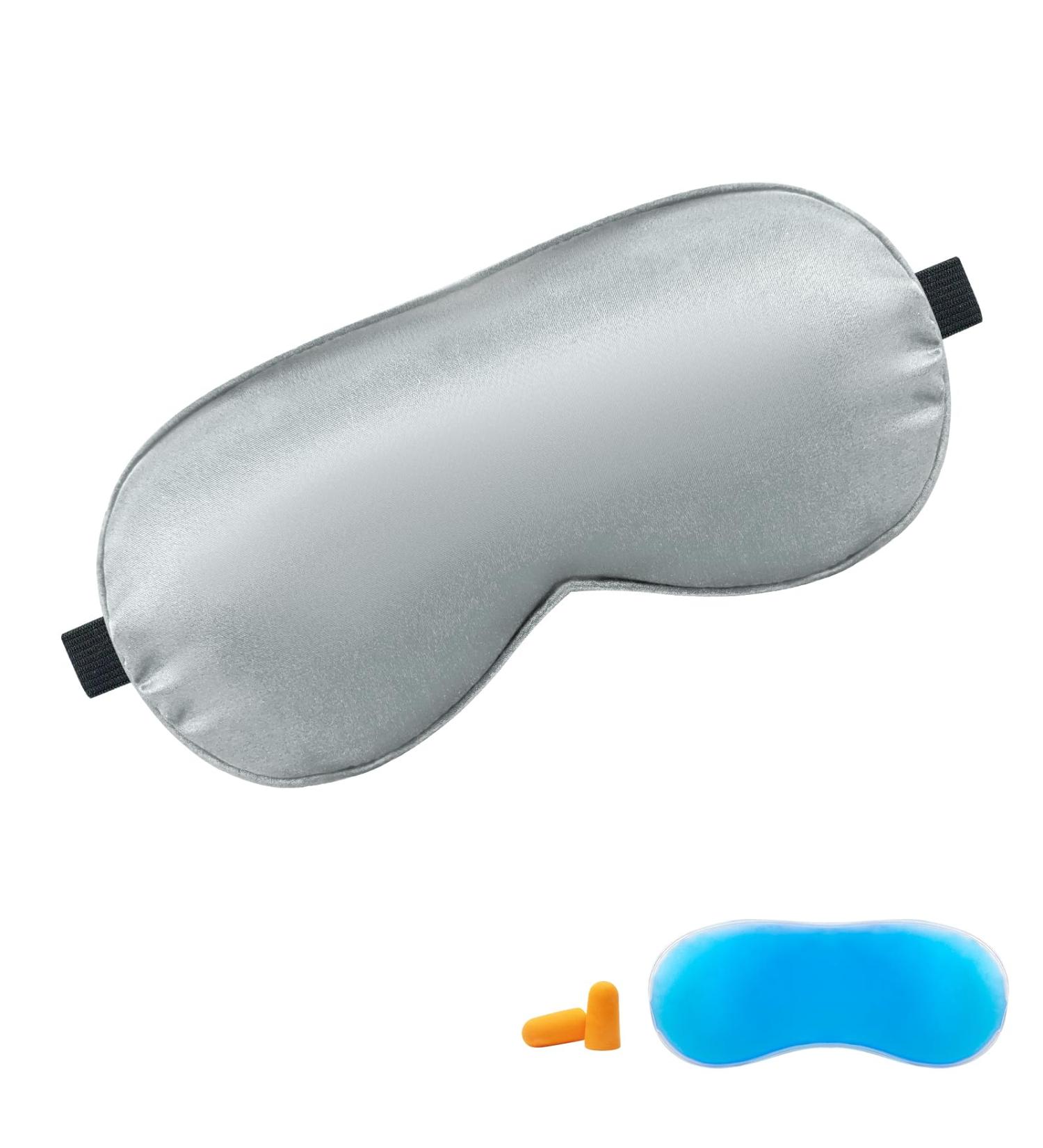 Sleep Ice Eye Mask with Cooling Gel Pad Soft Silk Fabric Lightweight Sleeping mask for Mne Women Yoga Night Shift Travel (Gray)