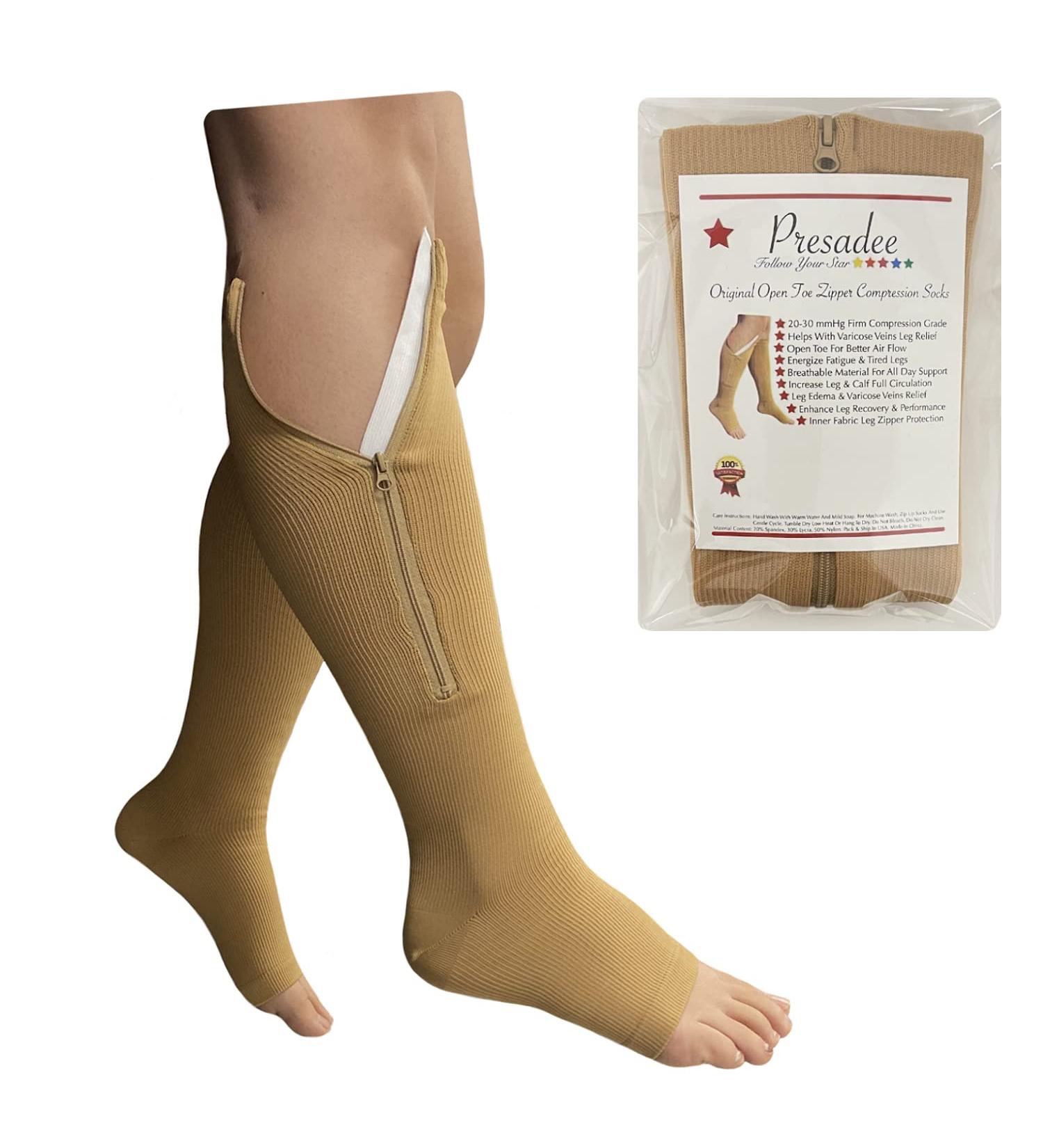 Original Open Toe Compression Zipper Socks 20-30 mmHg for Optimal Circulation Beige S/M | International Shipping Available - Buy Online on GoSupps.com