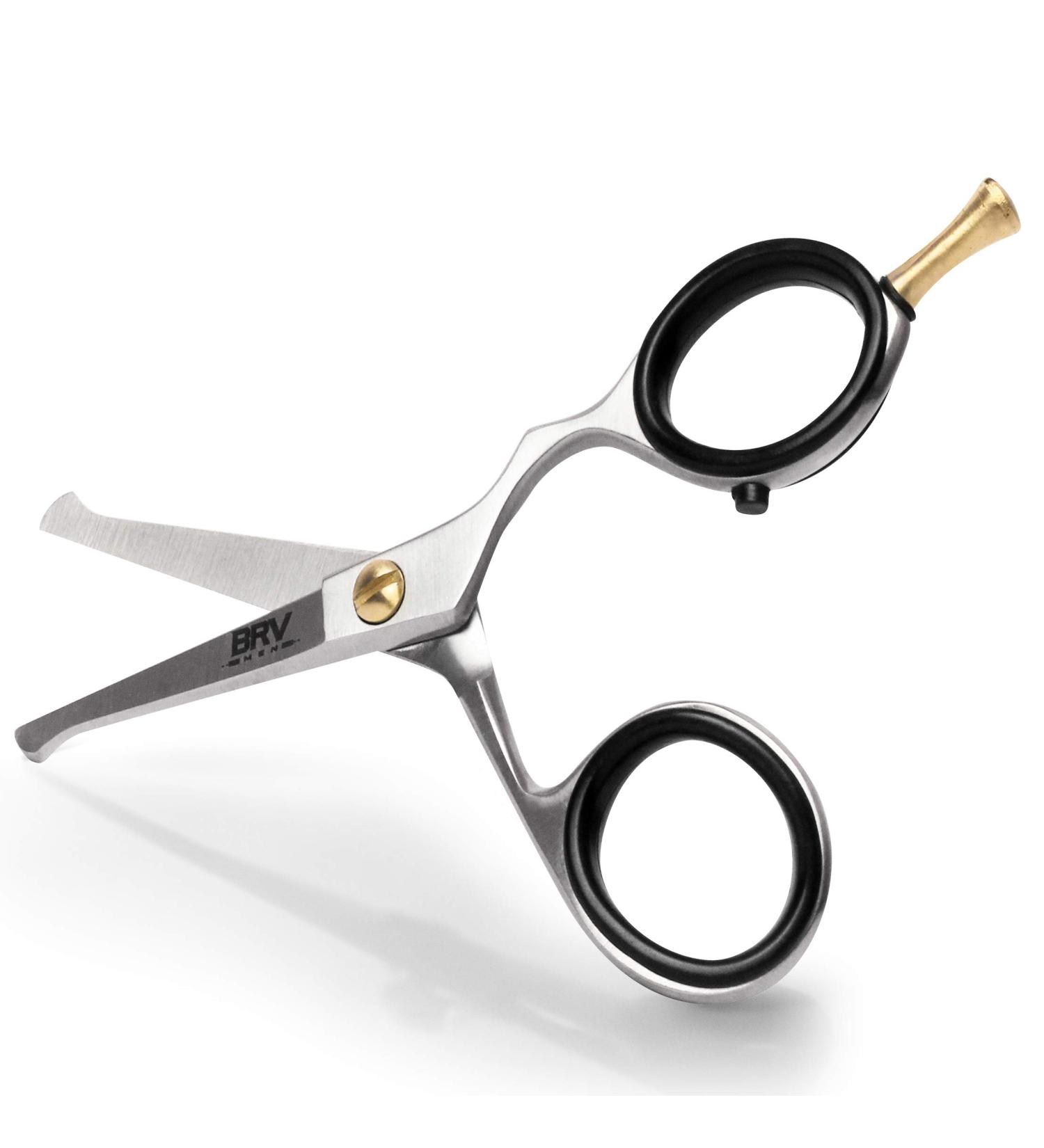 BRV MEN German Steel Rounded-Tip Scissors 10.6cm - Professional Grooming Scissors for Beard, Moustache, Nose, and Ear Hair Trimming - 100% Stainless Steel (Silver) - Buy Online on GoSupps.com