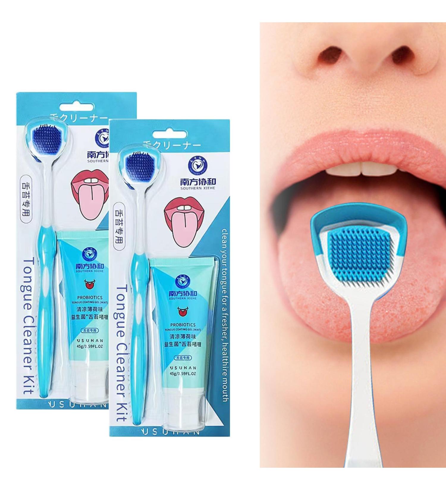 Probiotic Tongue Cleaner Set - Oral Hygiene Brush & Tongue Cleansing Gel | 2PC Tongue Scraper Kit for Precise Cleaning - Buy Online on GoSupps.com