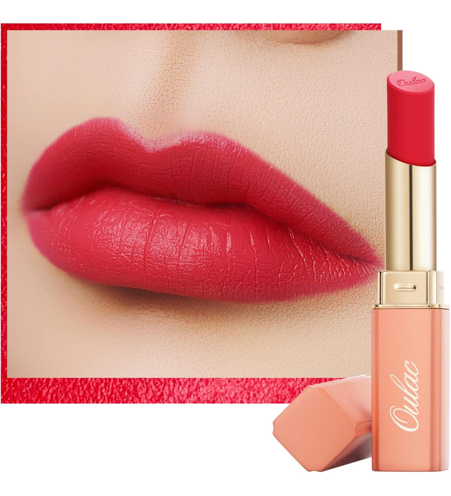 Oulac Soft Matte Lipstick - Coral Red Lipstick & Blush Duo | Cream to Powder Texture | Enriched with Rose Oil | Vegan & Cruelty-Free | Puppy Love (Y02) - Buy Online on GoSupps.com