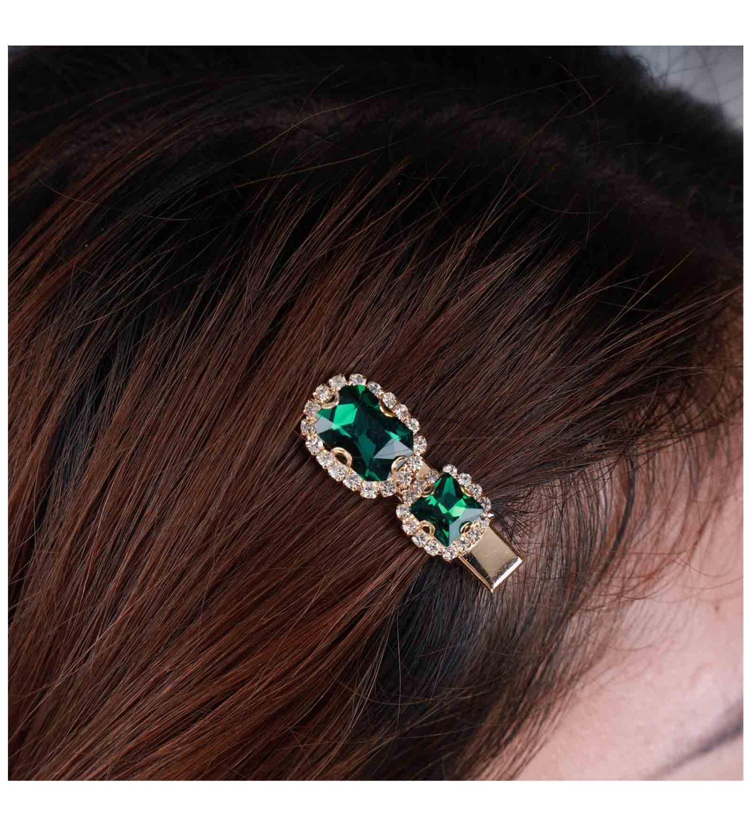 Cimenexe Bohemian Emerald Hair Clip Green Crystal Hair Pins Clips Green Cz Paved Hair Barrette Square Emerald Crystal Headdress Hair Accessories Jewelry for Women and Girls Gifts - Buy Online on GoSupps.com