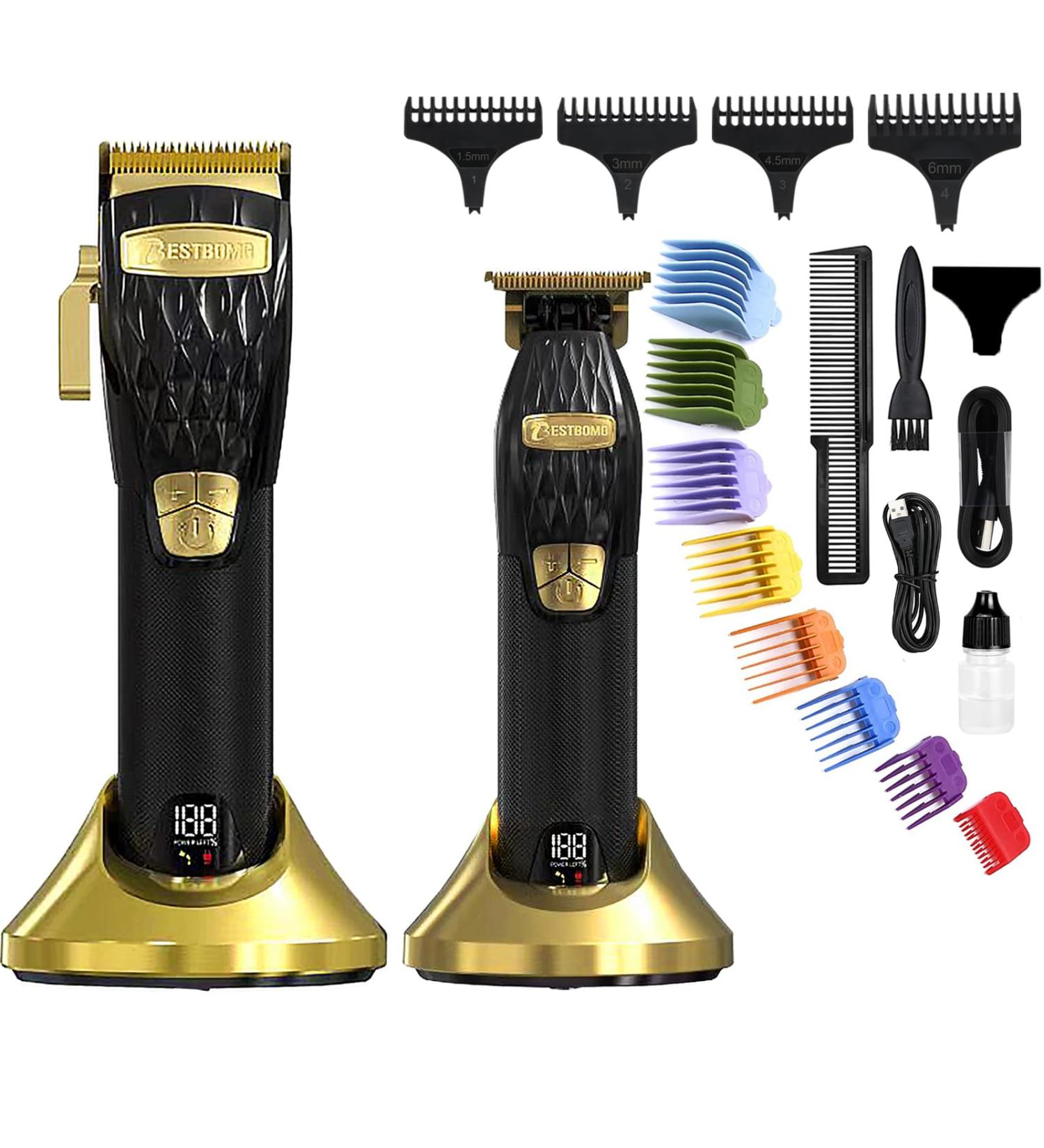 BESTBOMG Hair Clippers Men Professional Beard Trimmer with Rechargeable Base 5 Speed Cordless Electric Grooming Kits 6000RPM with LED Display and 2500mAh/2000mAh Built-in Battery(K38S+I38S) - Buy Online on GoSupps.com