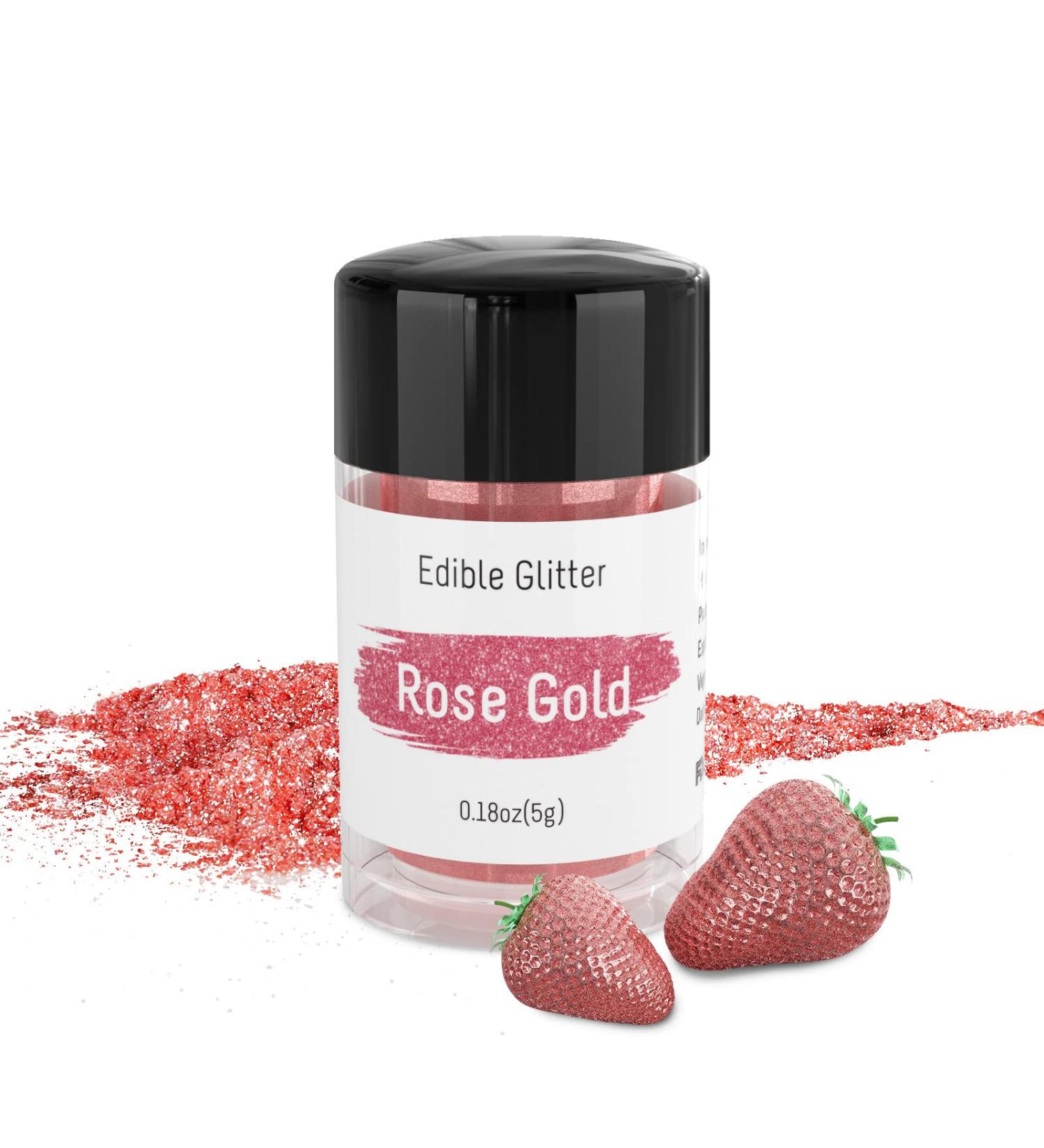 Jelife Rose Gold Edible Glitter - 5 Grams | Food Grade Shimmering Vegan Metallic Powder for Cake Decorating, Chocolates, Fondant, Drinks & More - Buy Online on GoSupps.com