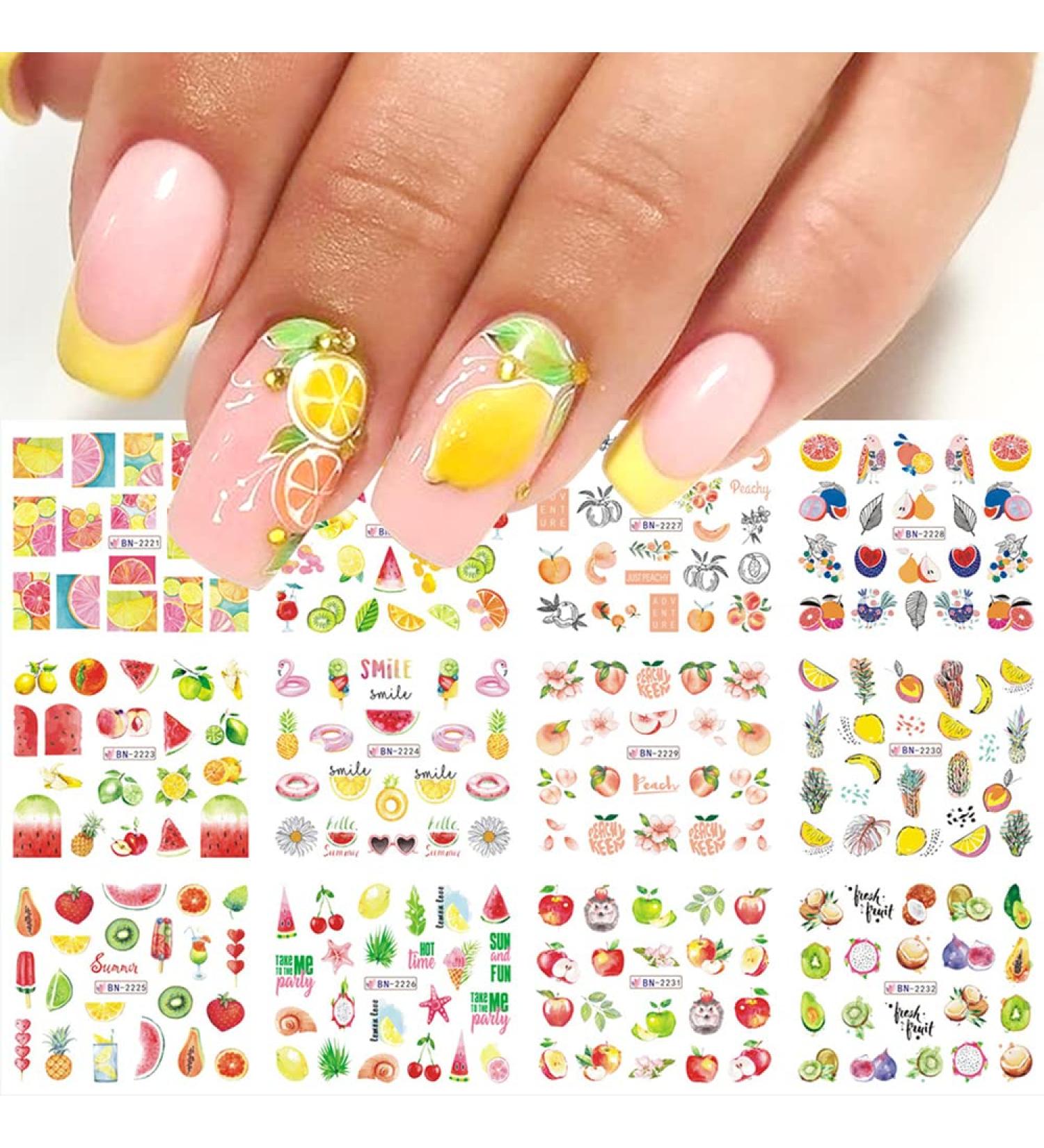 Fruit Lemon Watermelon Nail Stickers - Tropical Summer Nail Art Decals for Women and Girls - Buy Online on GoSupps.com