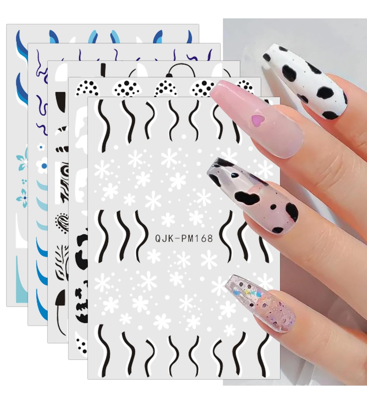 JMEOWIO 12 Sheets Flower Line Nail Art Stickers Decals Self-Adhesive Black White Nail Supplies Nail Art Design Decoration Accessories - Buy Online on GoSupps.com