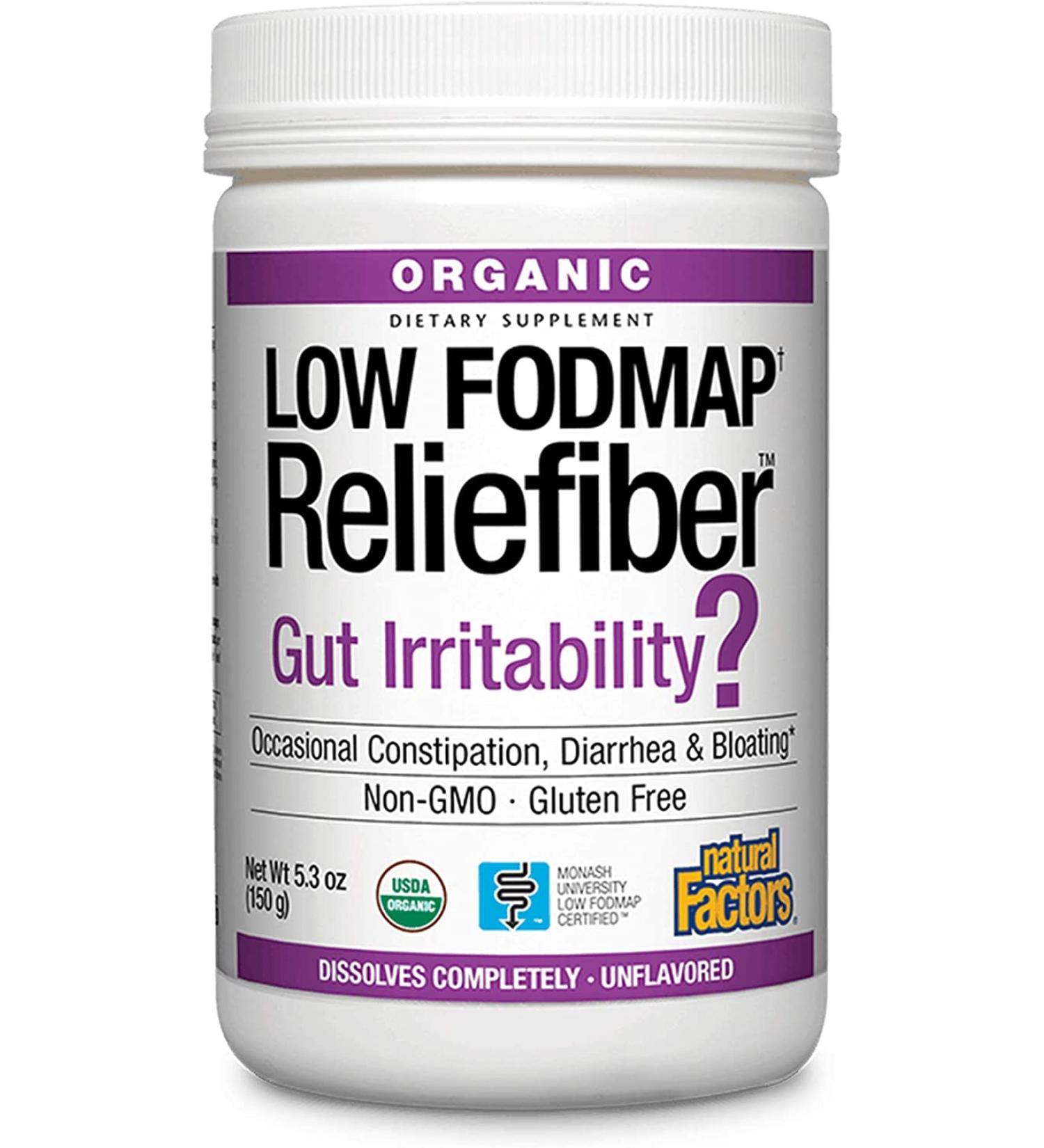 Natural Factors Organic Low FODMAP Reliefiber Unflavored - 5.3 oz (150 g) for Digestive Comfort - Buy Online on GoSupps.com