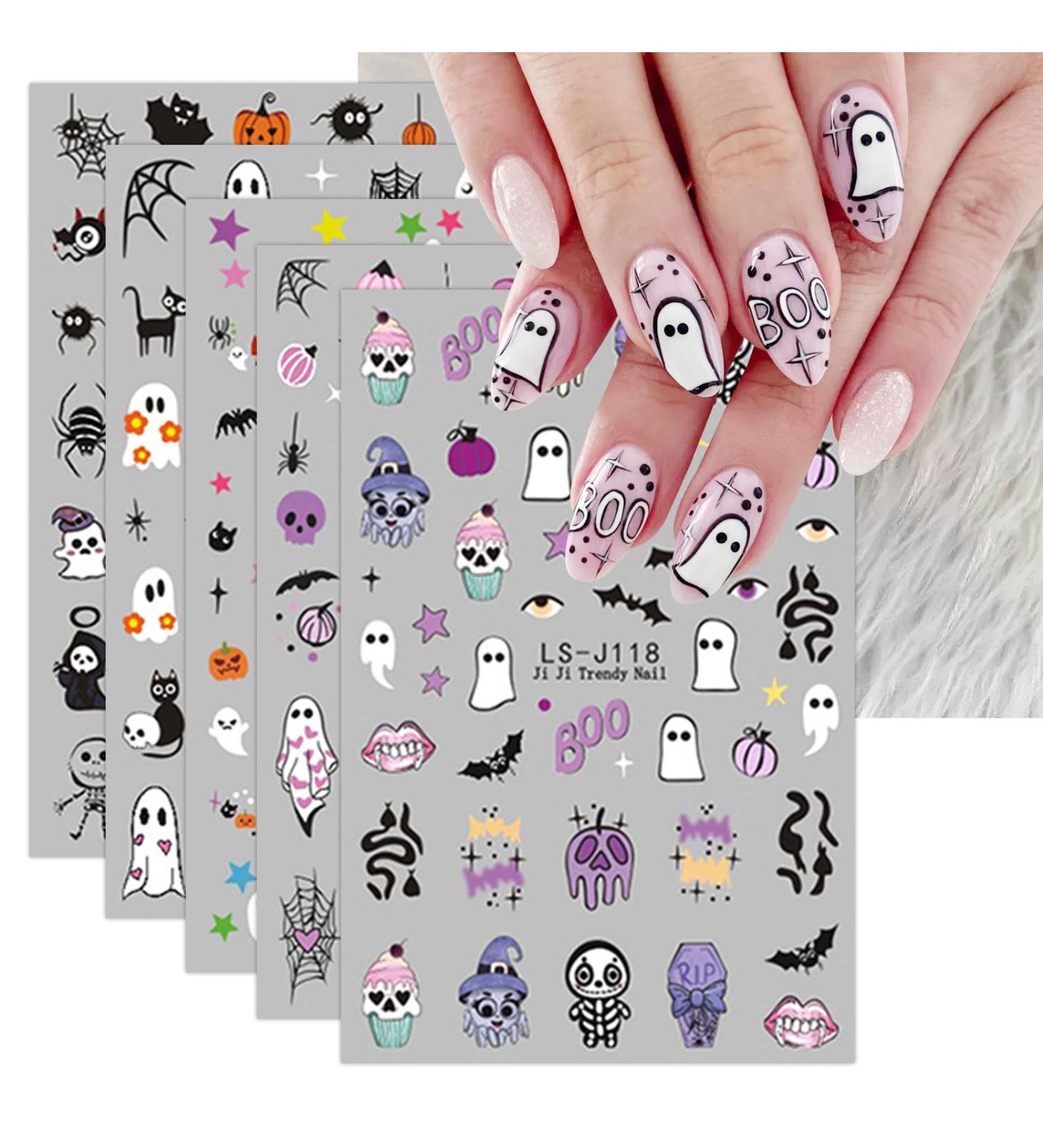 JMEOWIO 9 Sheets Halloween Ghost Cute Nail Art Stickers Decals Self-Adhesive Nail Supplies Nail Art Design Decoration Accessories - Buy Online on GoSupps.com