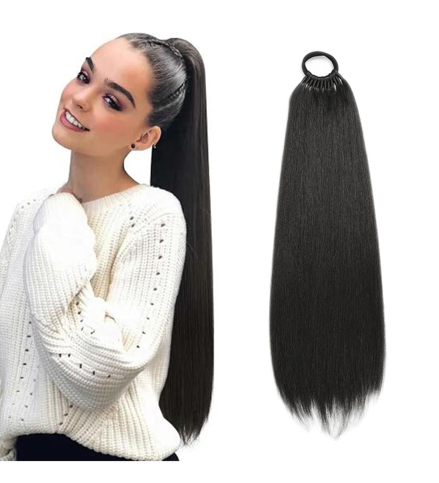 32inch Long Braid Ponytail Extension with Elastic Tie Sleek Straight Braids Ponytail Natural Soft Synthetic Hairpiece for Women Girls (#1B 32INCH/80CM) 32INCH/80CM #1B - Buy Online on GoSupps.com