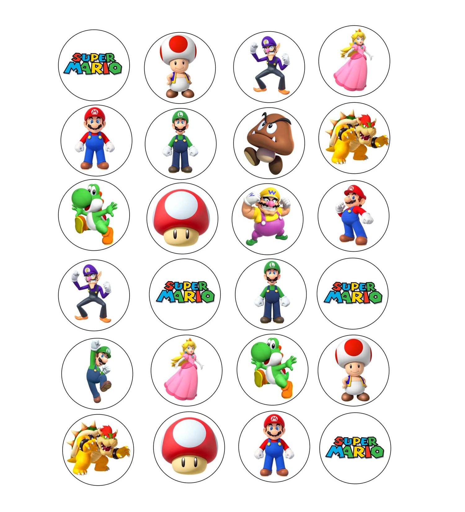 24 Mario Edible Wafer Cupcake Toppers Fairy Cake Decoration Uncut
