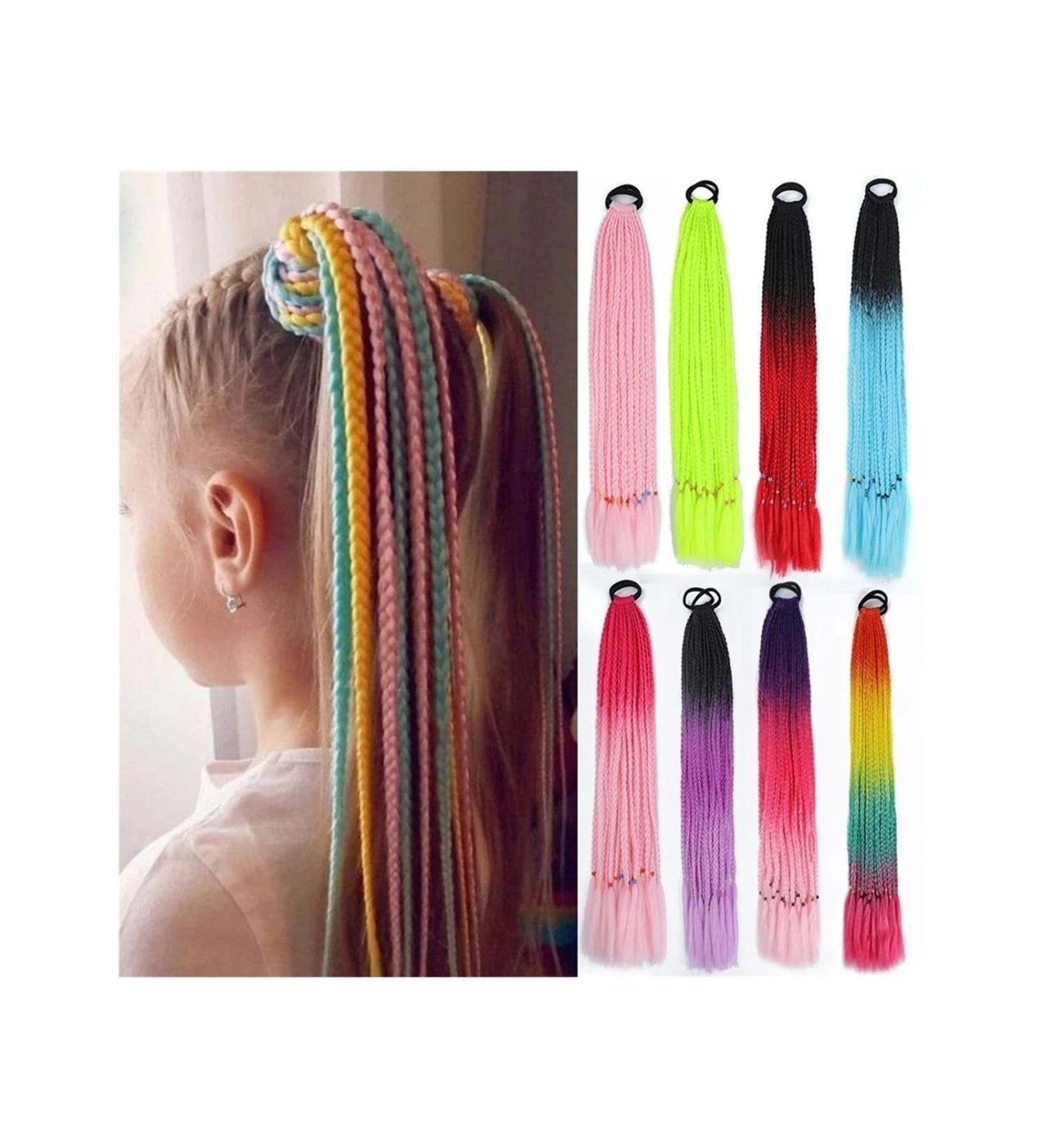 Colored Braids Hair Extensions with Elastic Rubber Bands 24" Rainbow Braided Ponytail Hairpiece Synthetic Ponytail Hair Accessories for Women Girls (Color : D3 Size : 24inches) 24inches D3 - Buy Online on GoSupps.com