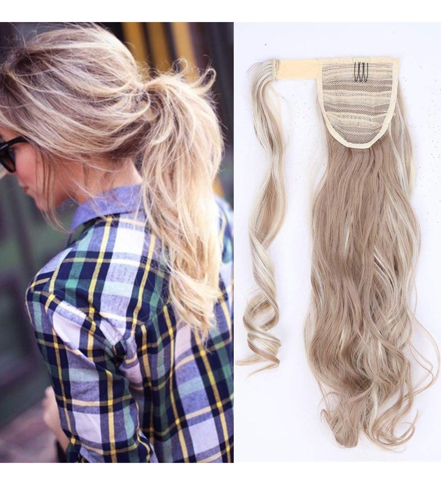 Sego Ponytail Clip-In Extension - Wavy Sandy Blonde & Bleached Blonde Hair Piece (43cm 90g) | Realistic Look for Effortless Style - Buy Online on GoSupps.com