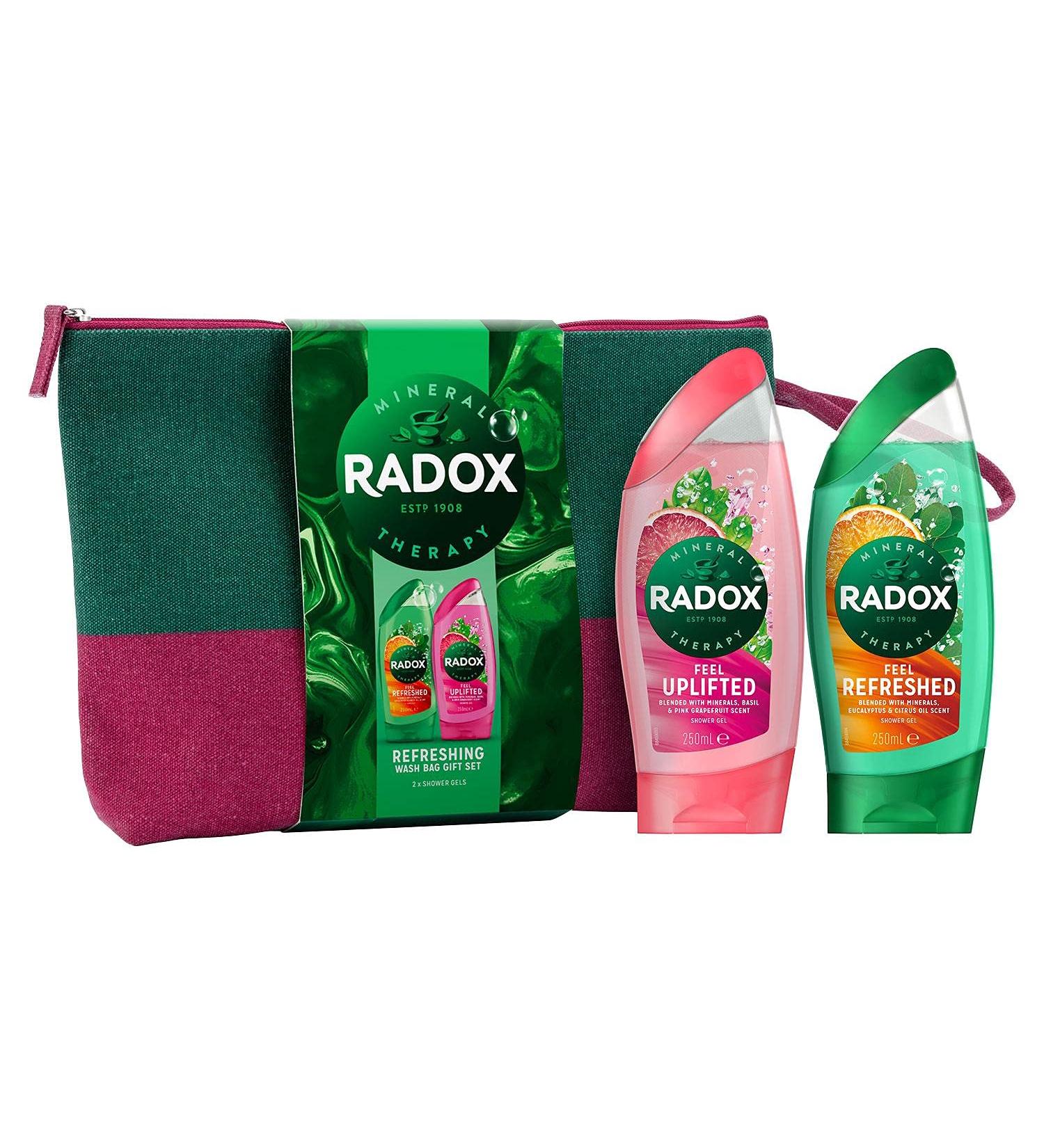Radox Refreshing Wash Bag 2pc Gift Set For Her - Feel Uplifted Shower Gel 250ml & Feel Refreshed Shower Gel 250ml with Waterproof Lining Washbag - Buy Online on GoSupps.com