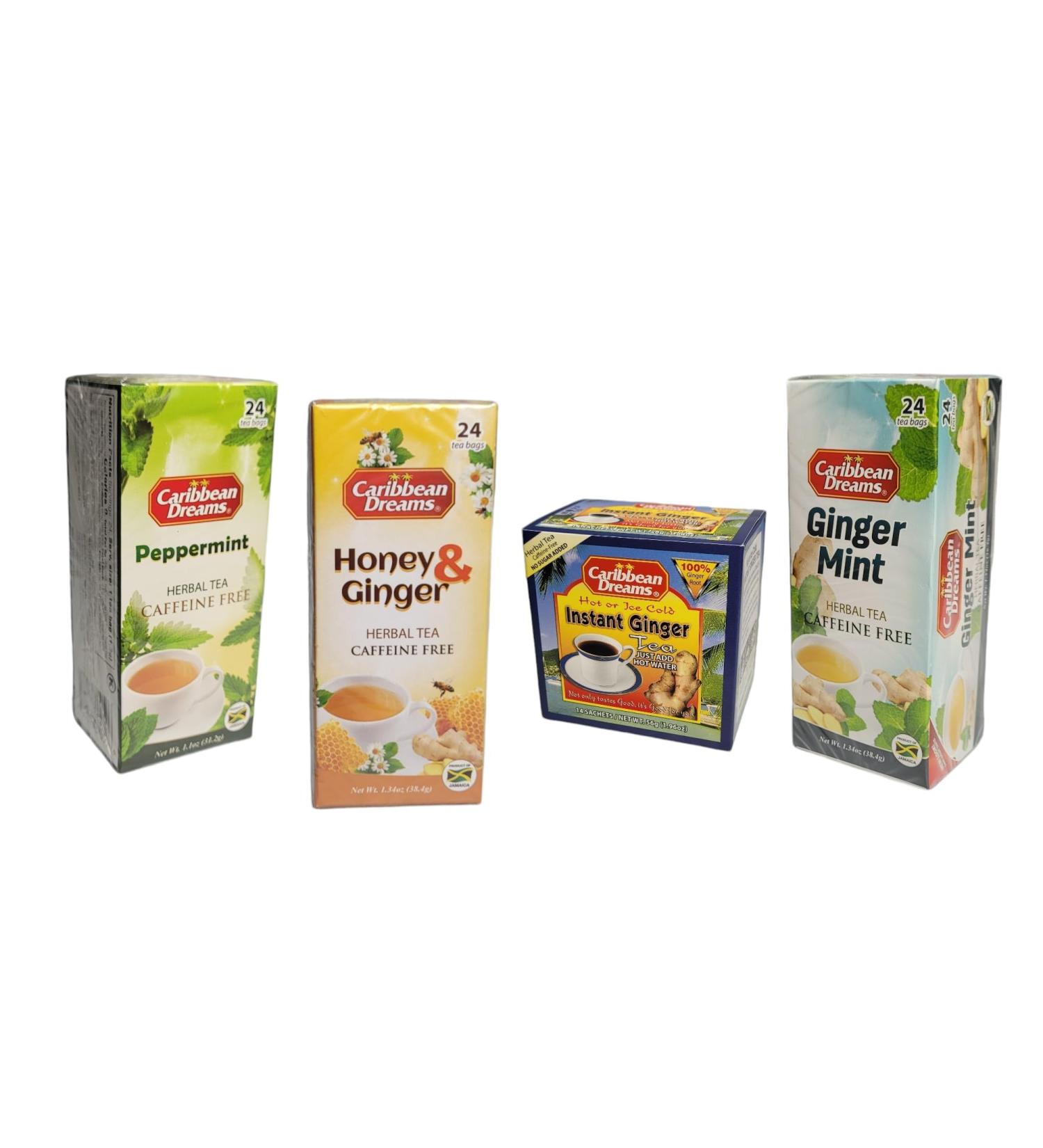 Caribbean Dreams Variety Tea Bundle Peppermint Honey & Ginger Ginger Mint and Instant Ginger Crystals (4-Pack) - Buy Online on GoSupps.com