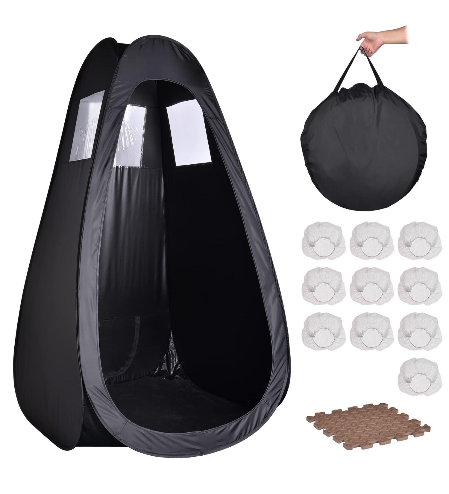 AW Black Portable Spray Tanning Tent Pop Up Booth | Sunless Waterproof with Clear Window & Carry Bag | 49x45x84 - Perfect for Makeup & Painting - Buy Online on GoSupps.com
