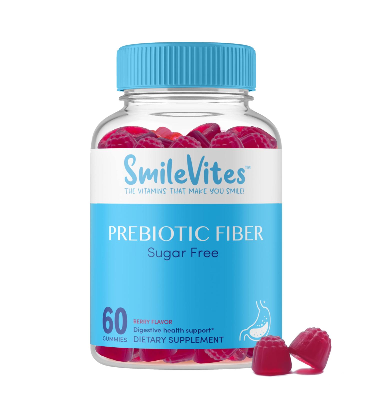 SmileVites Fiber Gummies - Prebiotics for Digestive Health - Natural Berry Flavor - 60 Count Pack - Gluten-Free, Nut-Free, Vegan, GMO-Free, Kosher, Keto - Buy Online on GoSupps.com