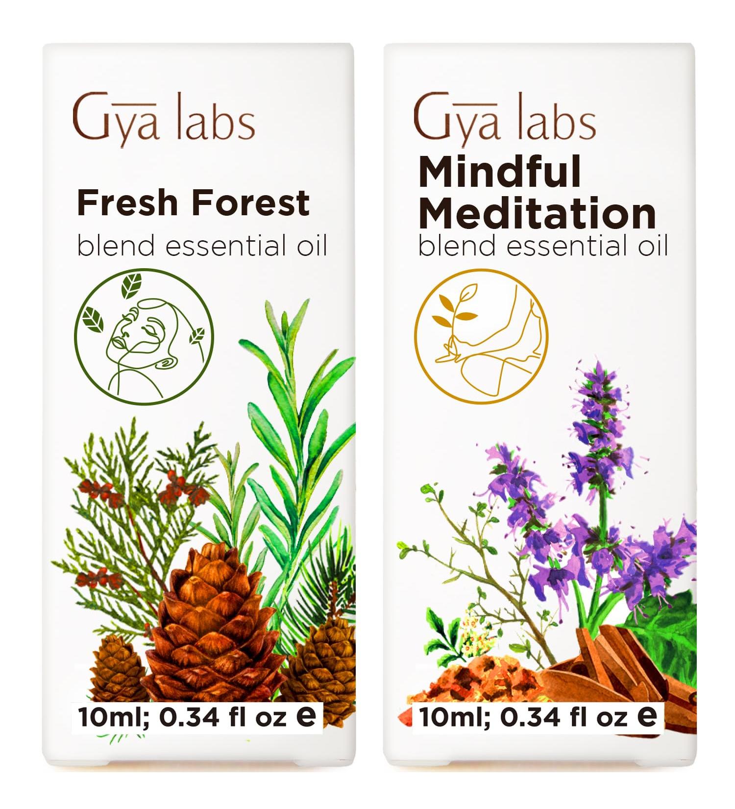 Fresh Forest Essential Oil Blend Diffuser & Mindful Meditation for Diffuser Set - Essential Oils Set - 2x0.34 fl oz - Gya Labs - Buy Online on GoSupps.com