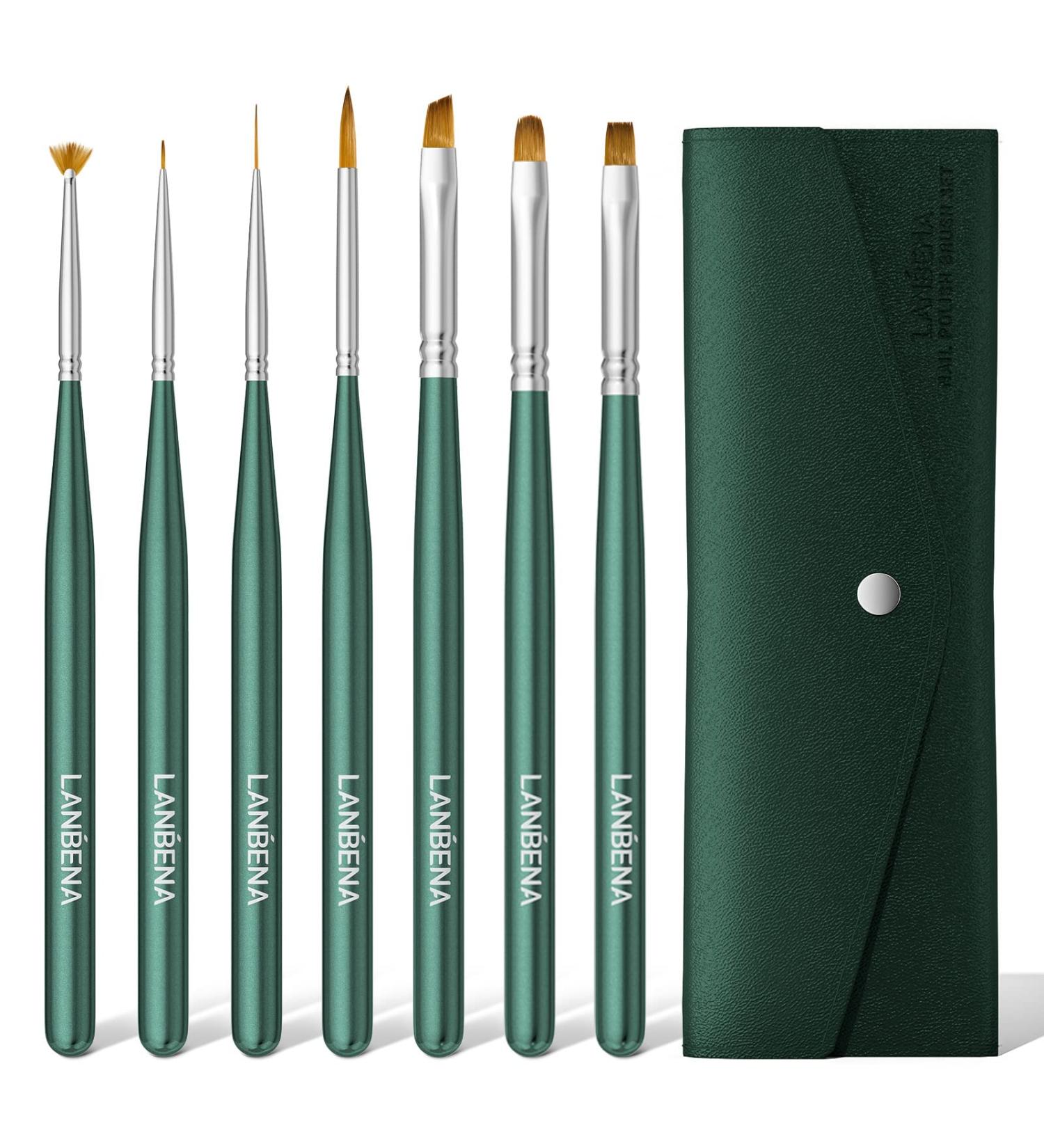 LANBENA 7PCS Nail Art Brushes Set with Exquisite Bag - Professional Acrylic Nail Brush Tools for Gel Polish Manicure Painting at Home Salon - Buy Online on GoSupps.com
