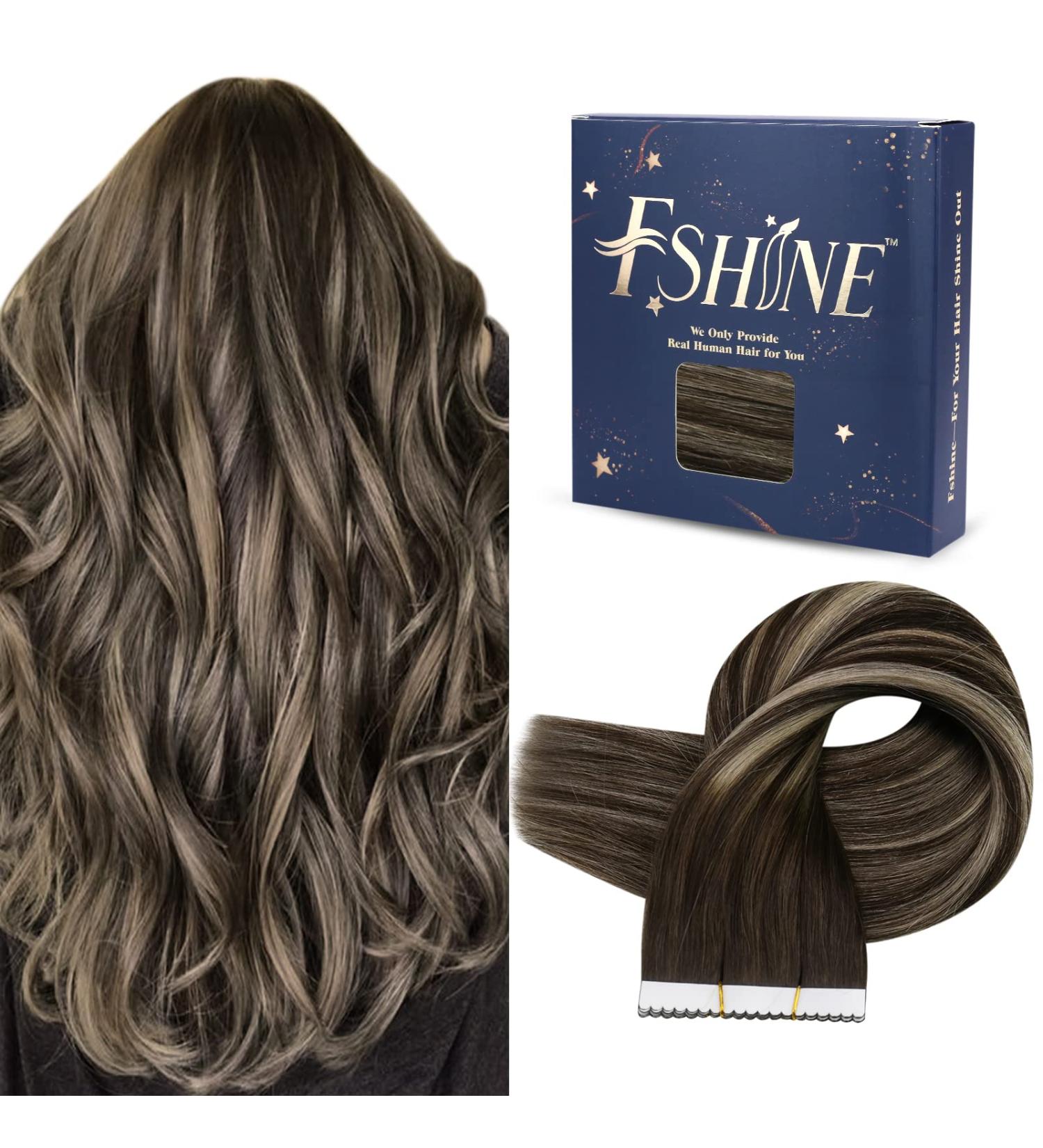 FSHINE 40CM Tape In Hair Extensions - Real Hair Dark Brown to Platinum Blonde #2/60/2 25g - Premium Quality Human Hair - Buy Online on GoSupps.com