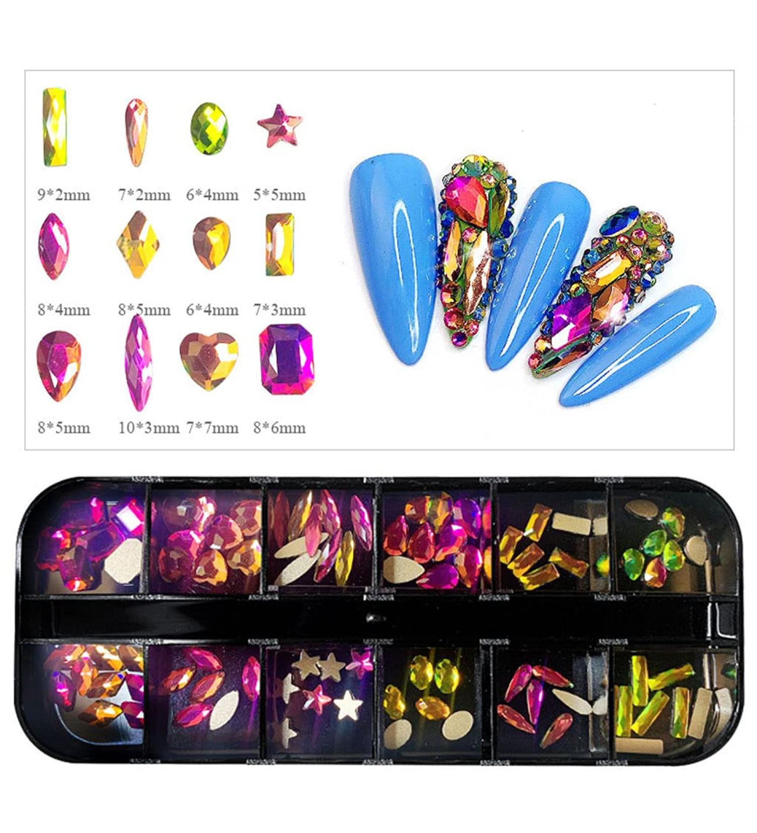TSBB 12 Grid Glass Nail Art Decorations | Multi-Shape Ornaments for Manicure Tips | International Shipping Available - Buy Online on GoSupps.com