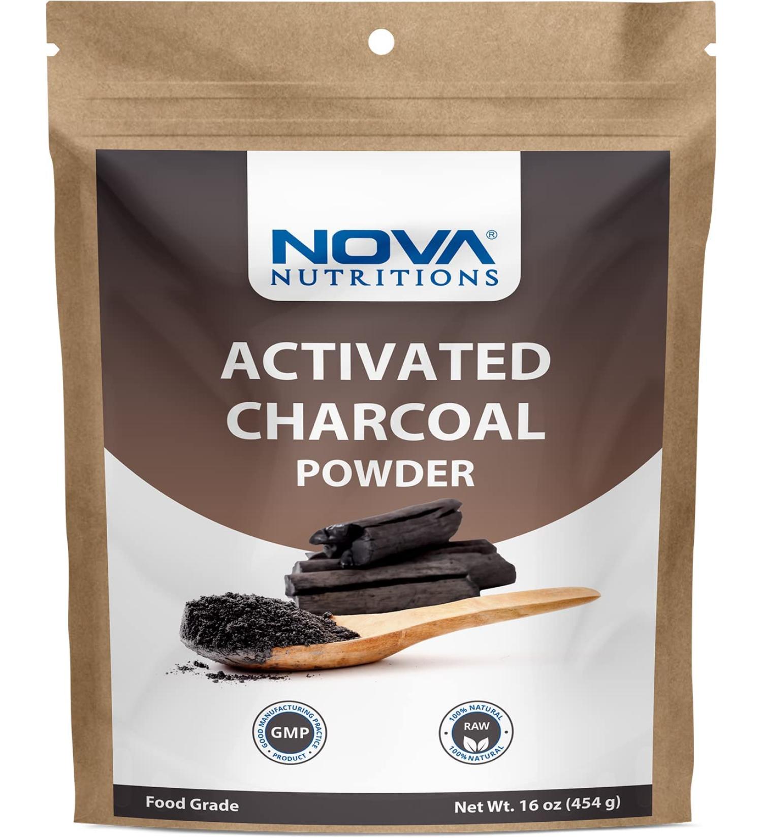 Nova Nutritions Activated Charcoal Powder 16 oz (454g) - Food Grade Teeth Whitener & Oral Health - Buy Online on GoSupps.com