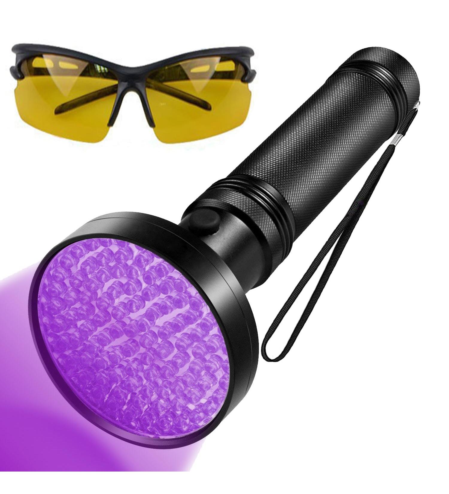 UV Flashlight 100 LEDs UV Light Torch Lamp 395nm Ultraviolet Blacklight with Protective Gogggles for Pet Dog Cat Stains Inspection Currency Bed Bug Detector for Dog/Cat Scorpions Hunting - Buy Online on GoSupps.com