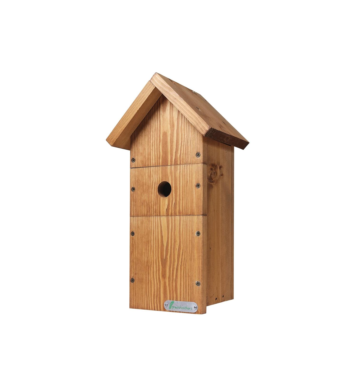Green Feathers Large Wooden Deluxe Bird Box - Waterproof & Ventilated - 32mm Hole - Ideal for Variety of Birds - Easy Installation - Buy Online on GoSupps.com