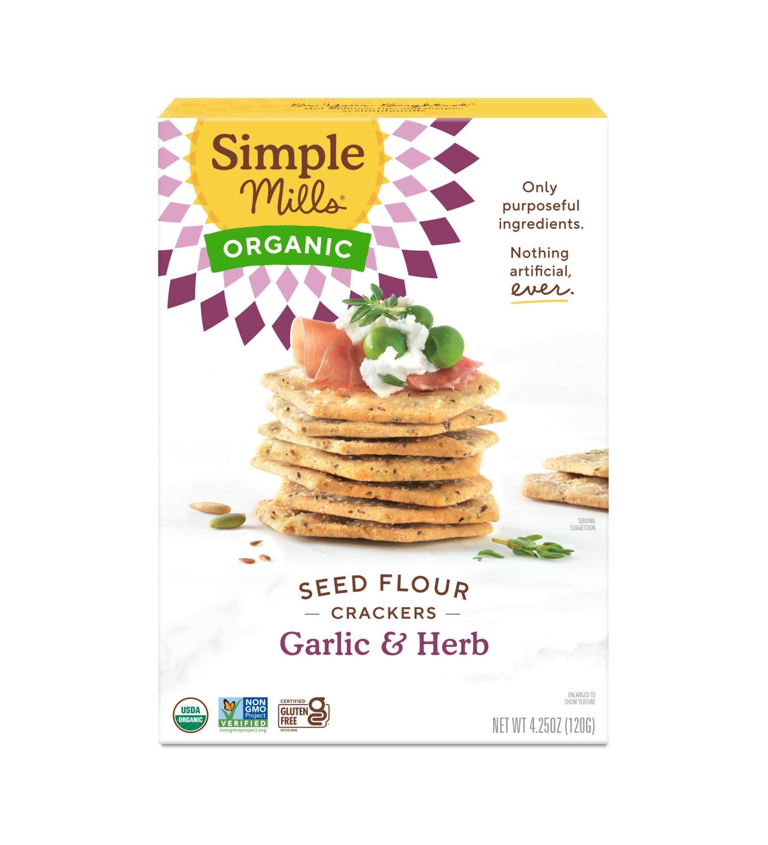 Simple Mills Organic Seed Flour Crackers - Garlic & Herb, 4.25 oz | Healthy Snack - Buy Online on GoSupps.com