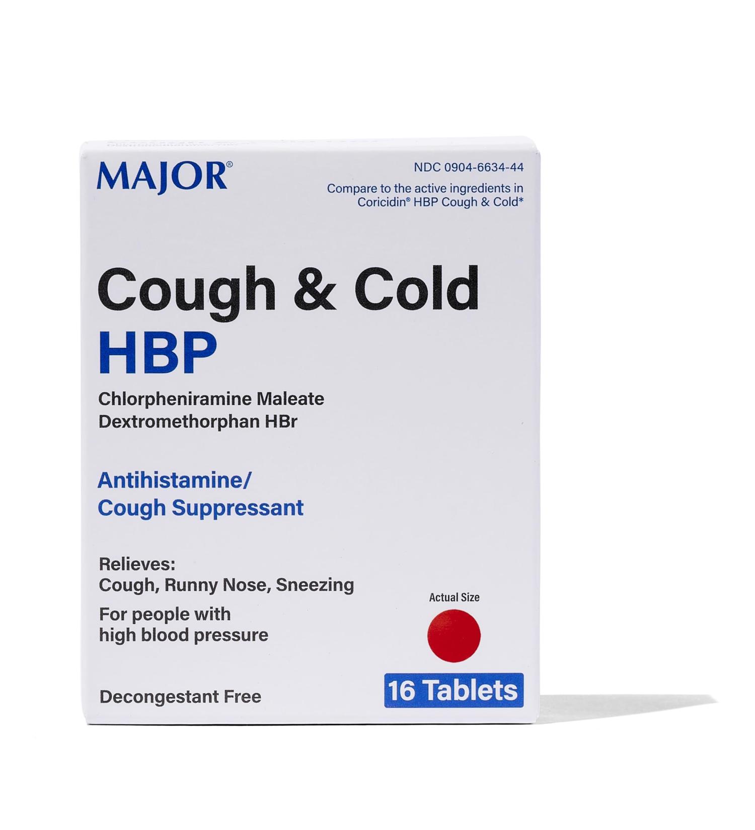 MAJOR Cough and Cold Medicine - Cough Suppressant for High Blood Pressure - 16 Tablets - Dextromethorphan HBr & Chlorpheniramine - International Shipping Available - Buy Online on GoSupps.com